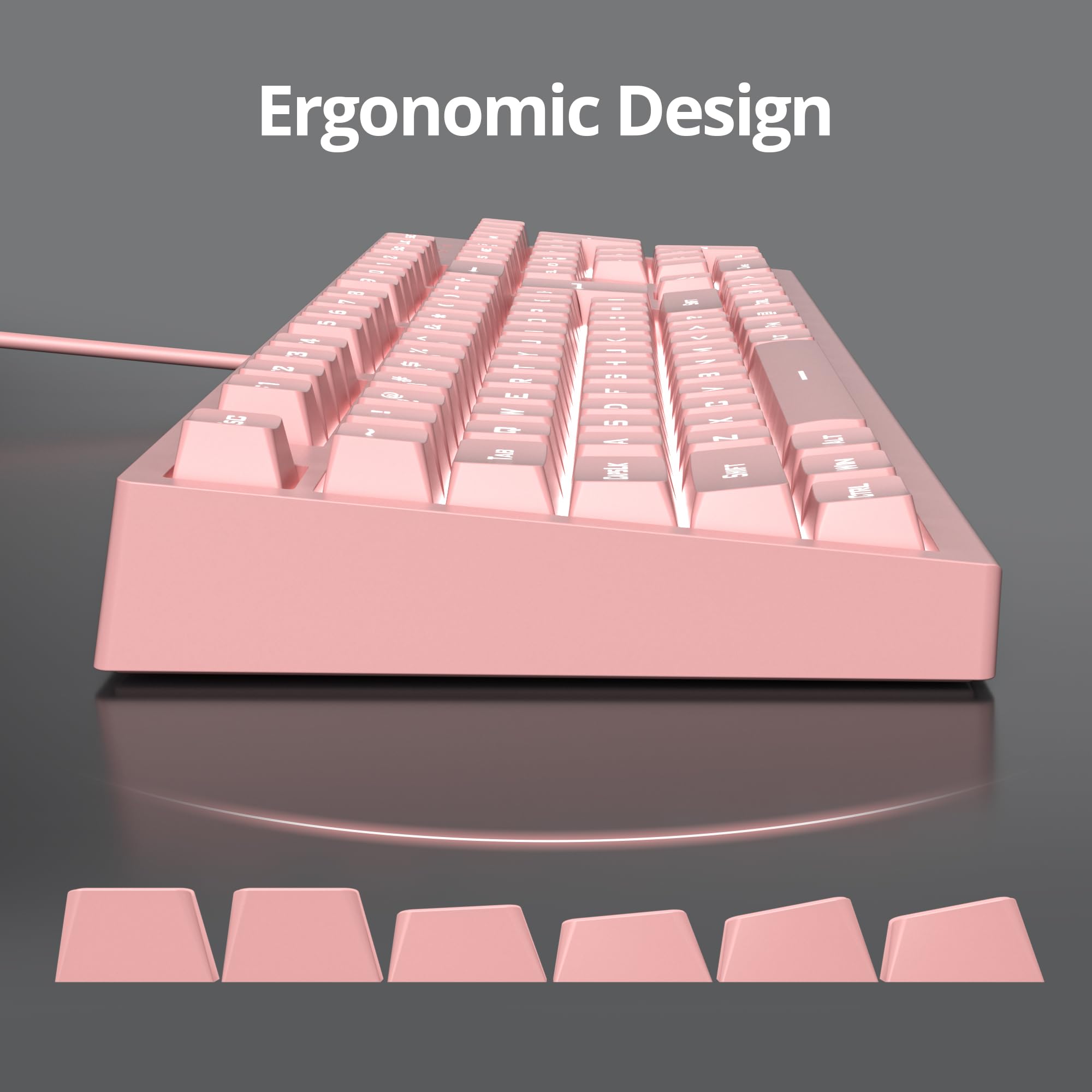 Owpkeenthy Pink Gaming Keyboard, Cute Creamy Keyboard Backlit Wired Quiet Office Keyboard Membrane 104 Keys Mechanical Feeling S