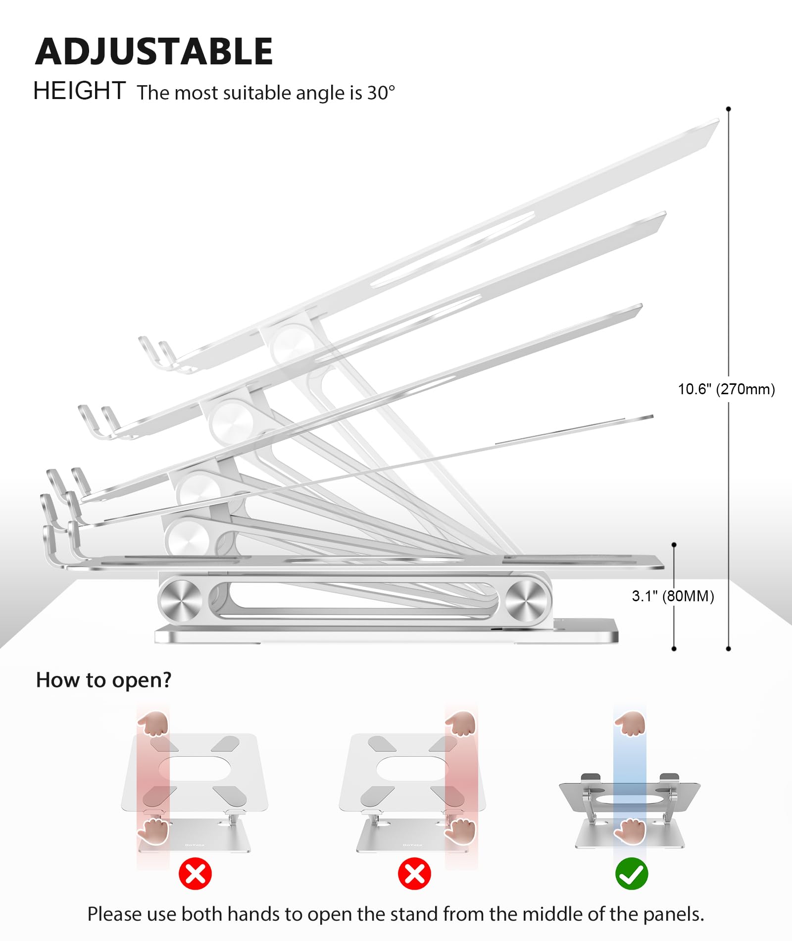 Boyata Laptop Stand, Laptop Holder, Multi Angle Stand With Heat Vent, Adjustable Notebook Stand For Laptop Up To 17 Inches (Silver 2)