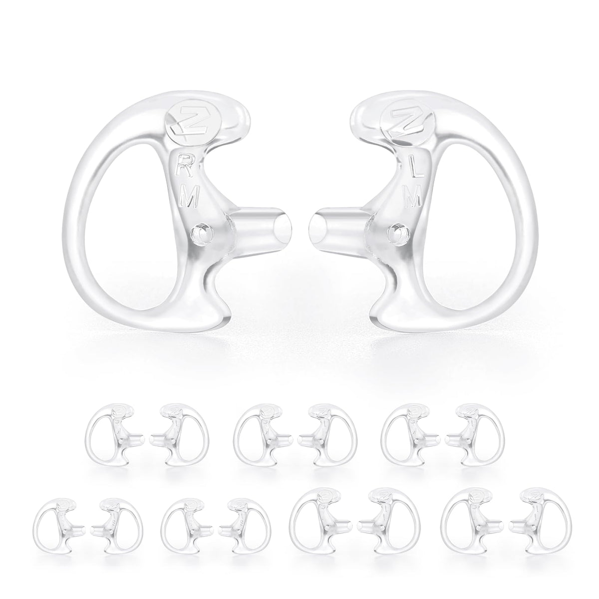 Zeadio Earmould Earpiece Earbud Earplug For Two Way Radio Coil Tube Audio Kits (Clear, Pair Of 8)