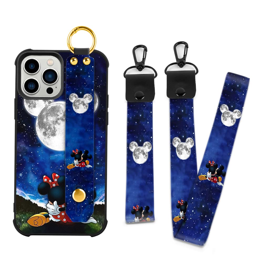 Cuwana Cartoon Case For Iphone 14 Pro Max Case 6.7 Inch (2022) Cute Moon Blue Cartoon Character Design With Lanyard Wrist Strap