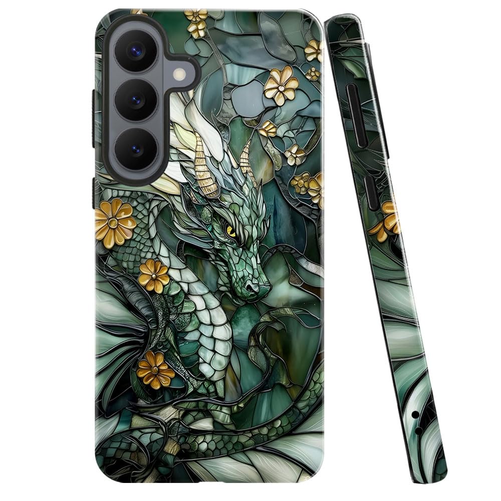 Case for Samsung Galaxy S26,Dragon Stained Glass Aesthetic Dark Phone Case Military-Grade Drop Protection Cover for Women Girl -