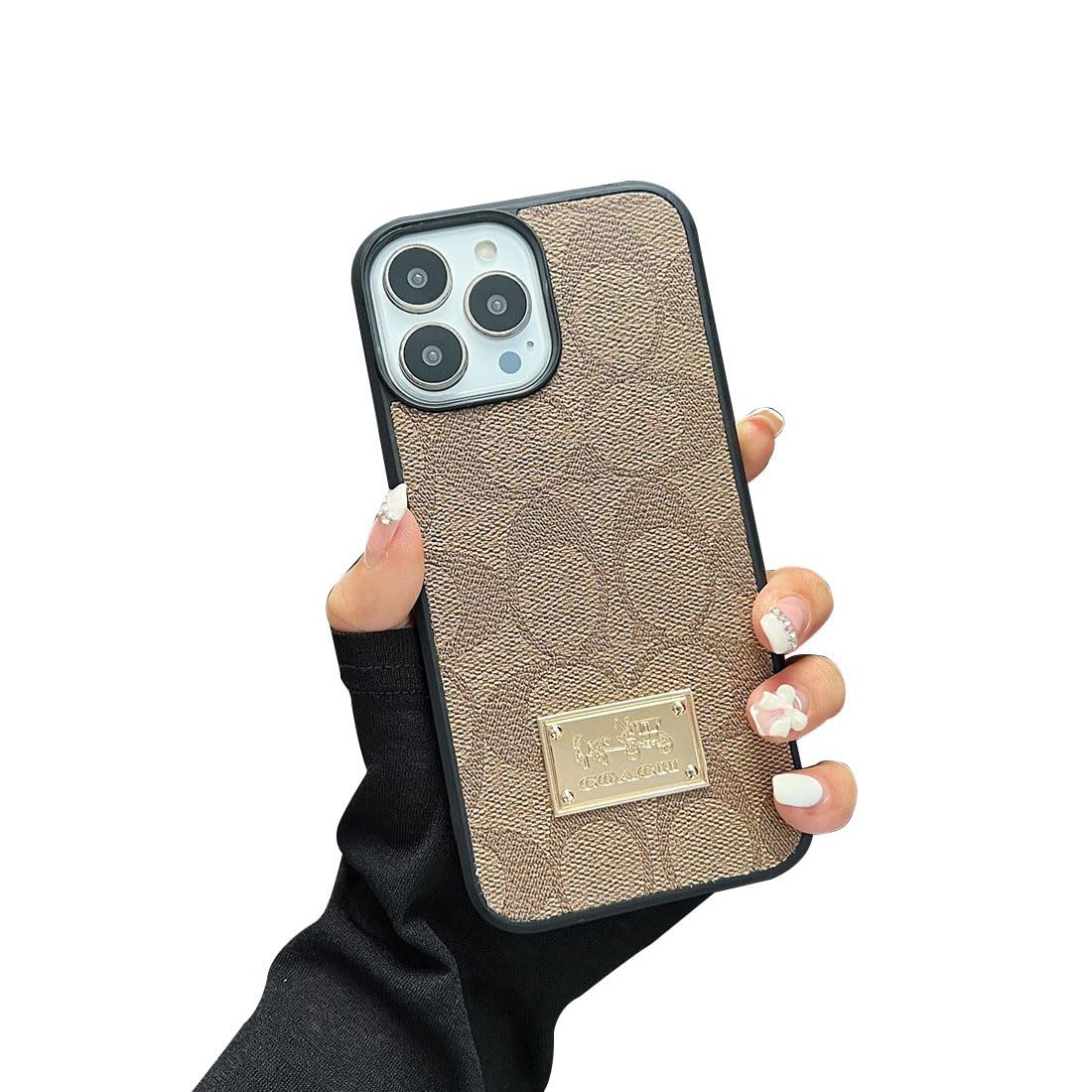 Ueiutehd Designer Case For Iphone 16 Pro Max 6.9-Inch, Luxury Pu Leather With Gold Metal Plate, Slim Shockproo Protective Tough 