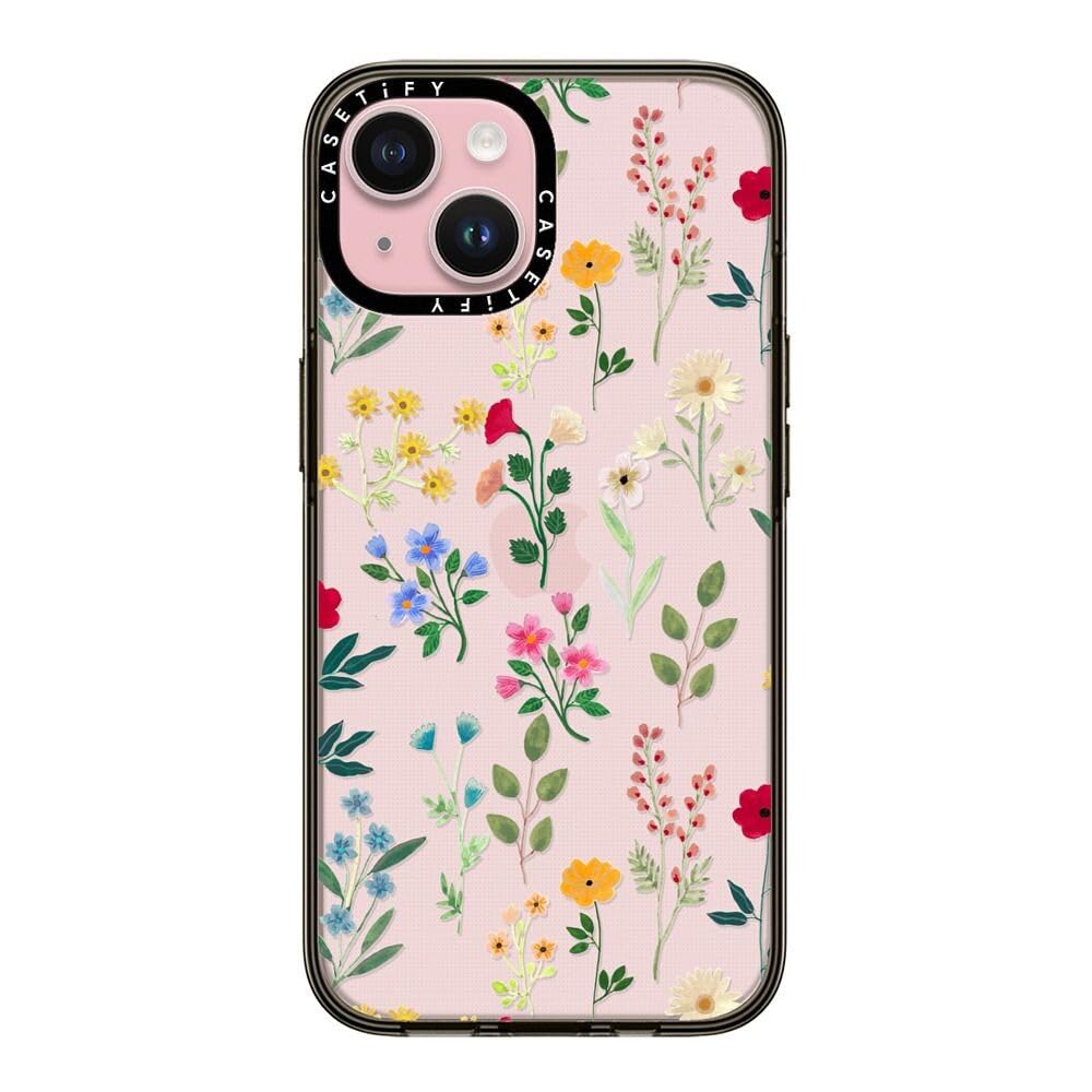 Casetify Compact Case For Iphone 15 [2X Military Grade Drop Tested / 4Ft Drop Protection]   Spring Botanicals 2   Clear Black