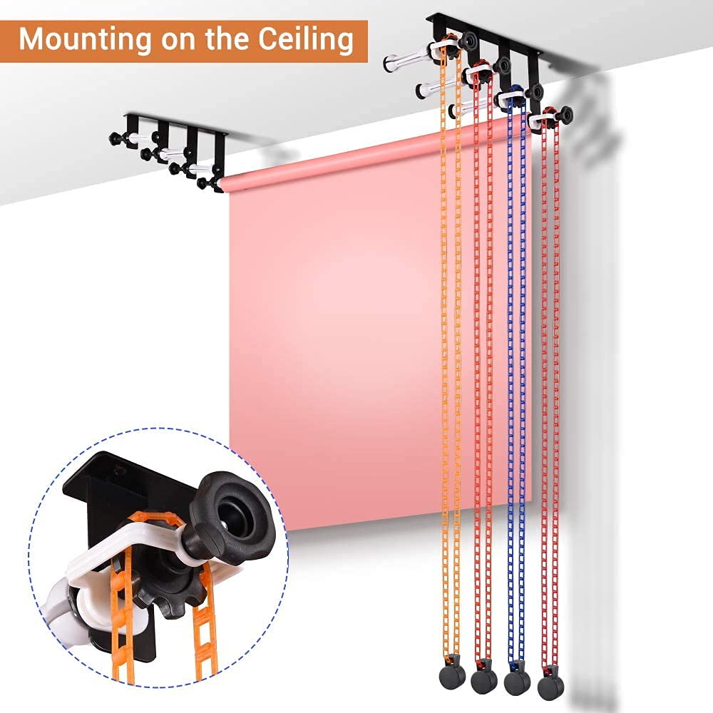 Bimiti Backdrop Wall Mount 4 Photography Backdrop Roller System With 8 Extension Rods 4 Chains For Fixing 4 Background Panels Ba