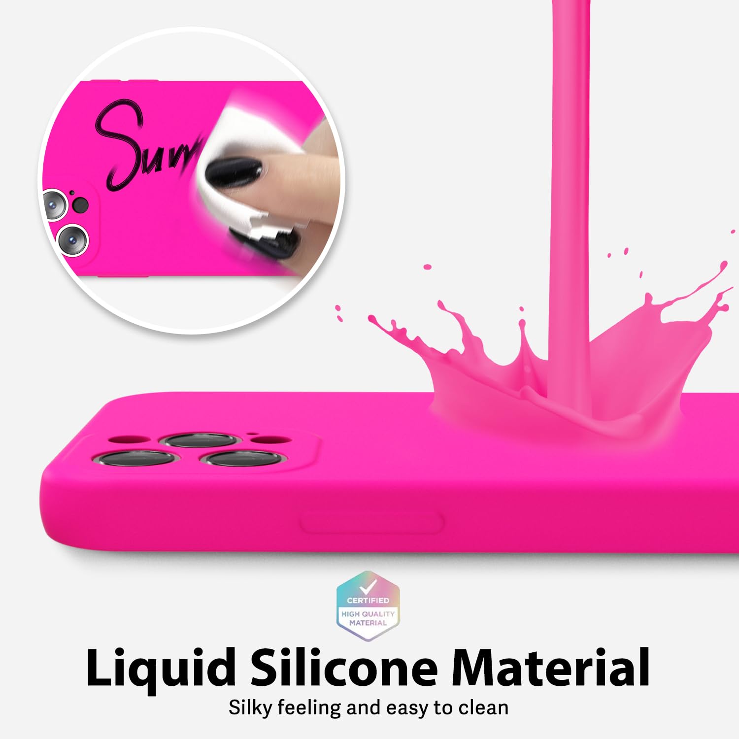 Oakxco For Iphone 12 Pro Max Case Liquid Silicone, Neon Bright Solid Color, Soft Rubber Gel Elegant Aesthetic Cover, Thin Slim T