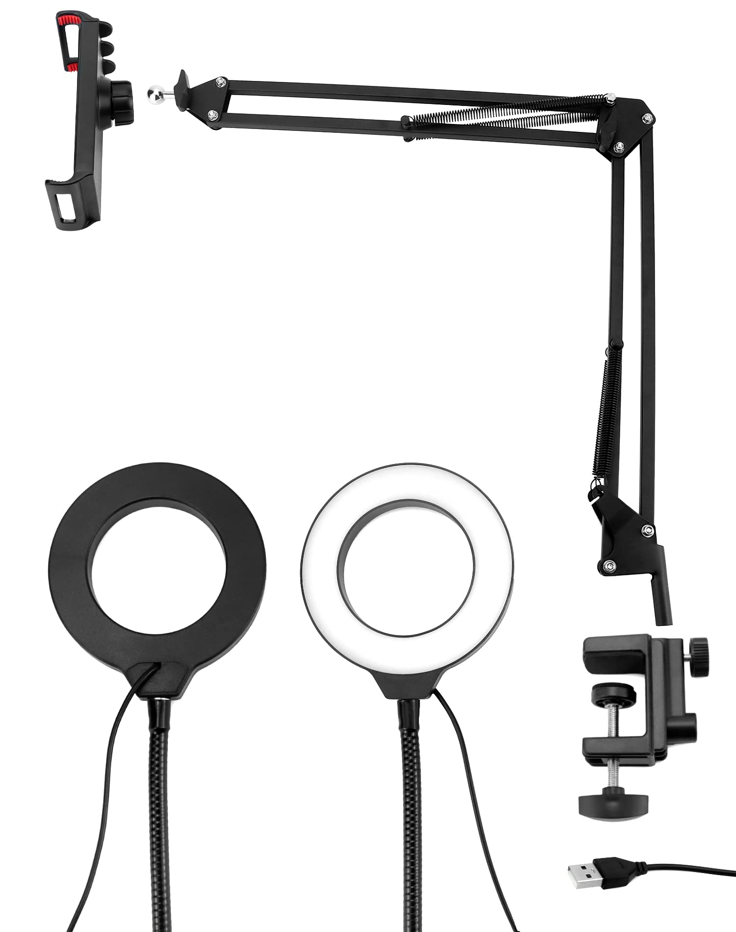 Qwork Overhead Camera Mount, Phone Mount With Ring Light, Flexible Articulating Phone Arm Stand, Phone Holder Stand, Phones Moun