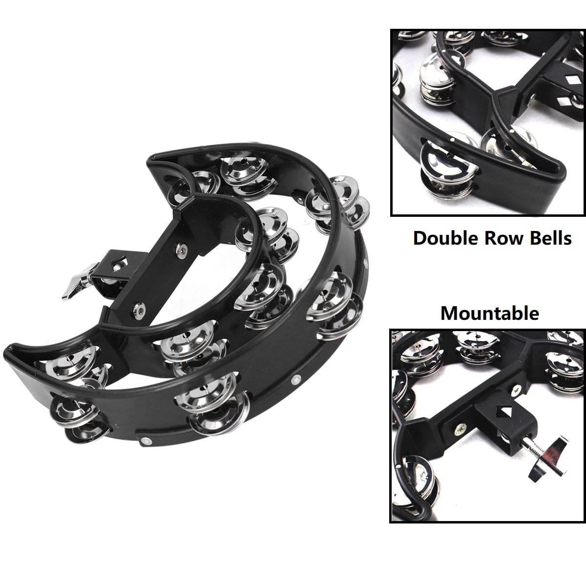 Tuoren Hi Hat Tambourine Half Moon Drum Set Mounted Tambourine Double Row Bells With Mounting Eye Bolt Tambourine For Drum Kit P