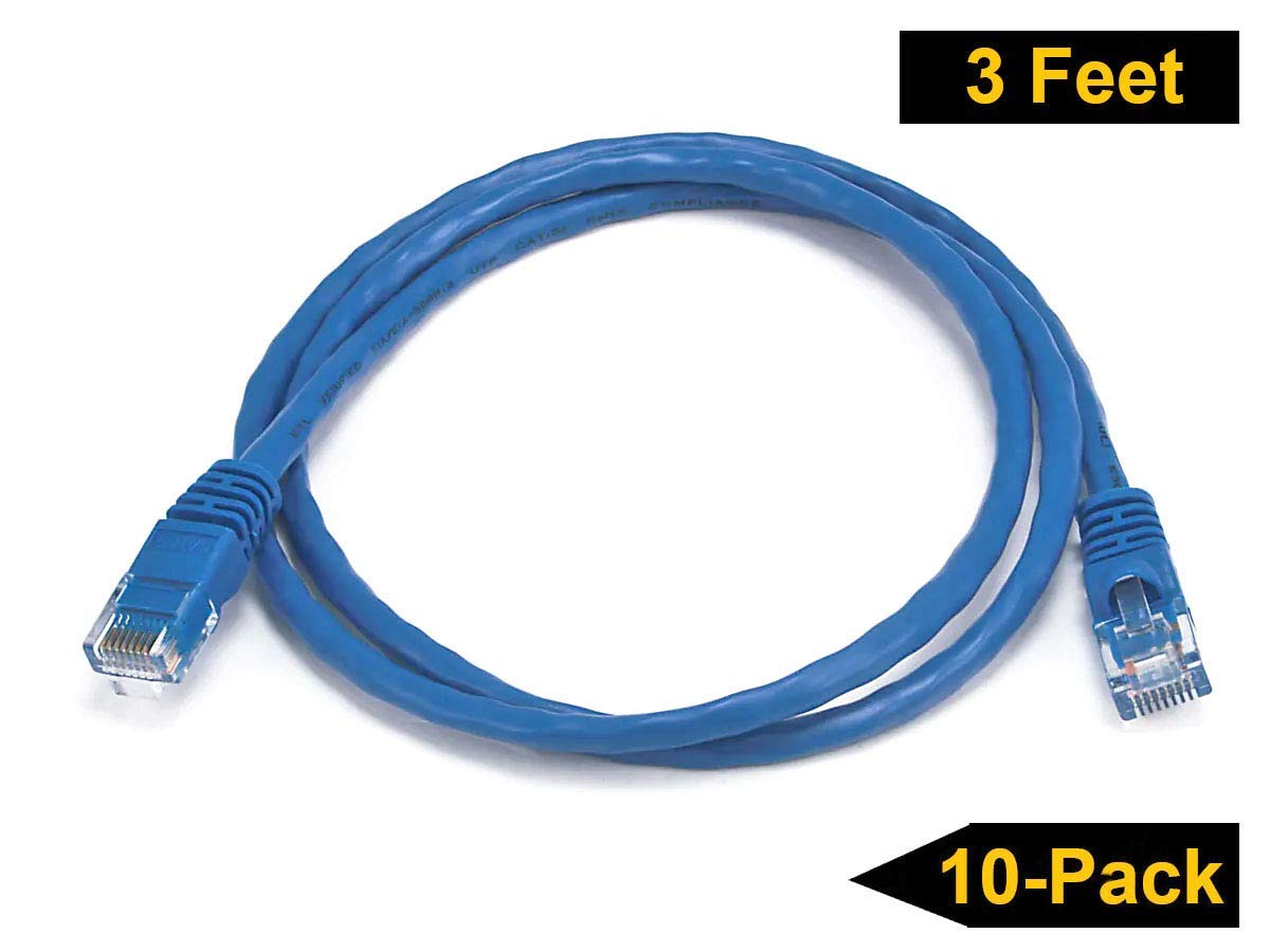 Imbaprice   3Ft Cat5E Network Ethernet Patch Cable (10 Pack)   Blue