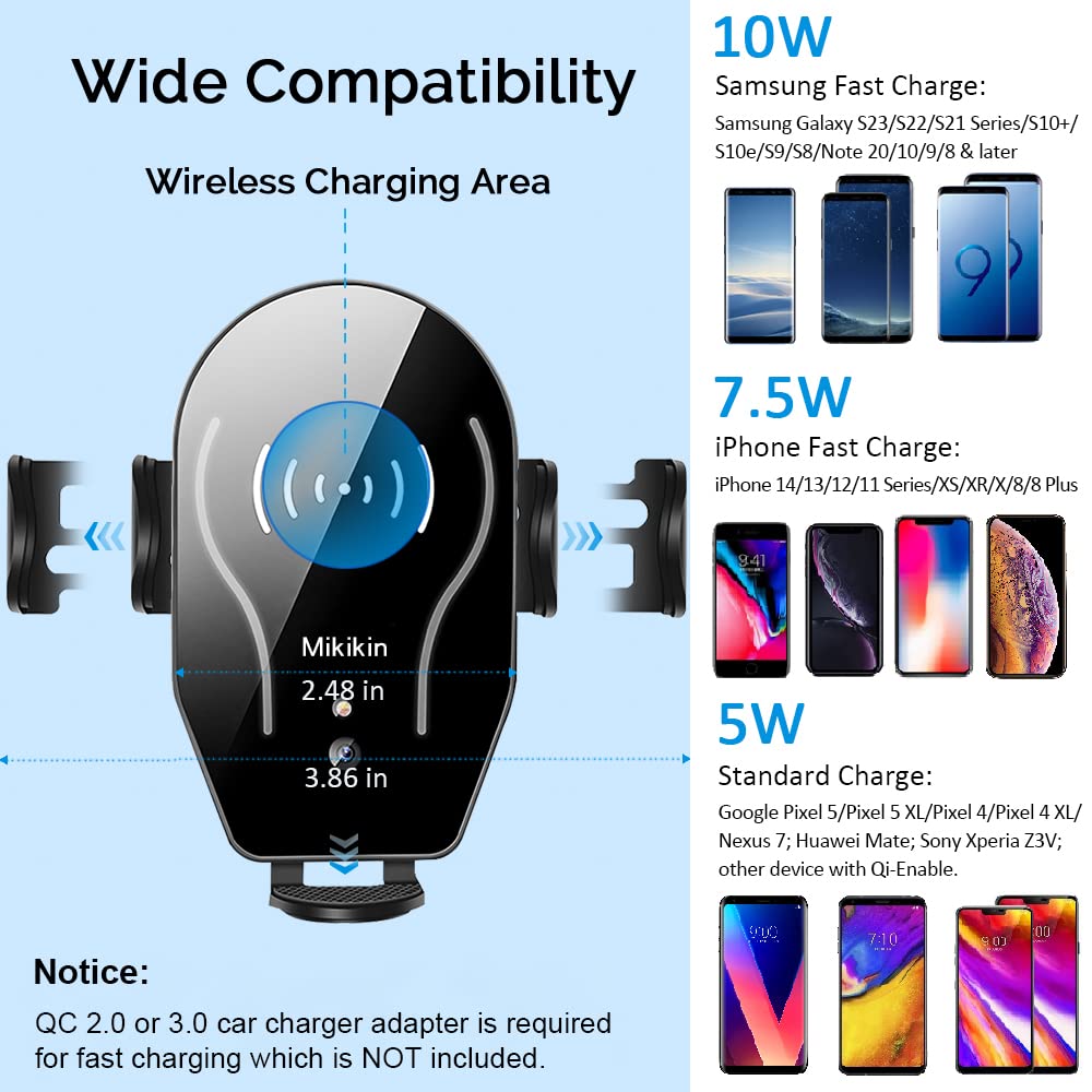 Wireless Car Charger, Auto-Clamping Car Phone Holder Mount 10W Fast Charging Air Vent Car Charger Compatible With Iphone 16 15 1