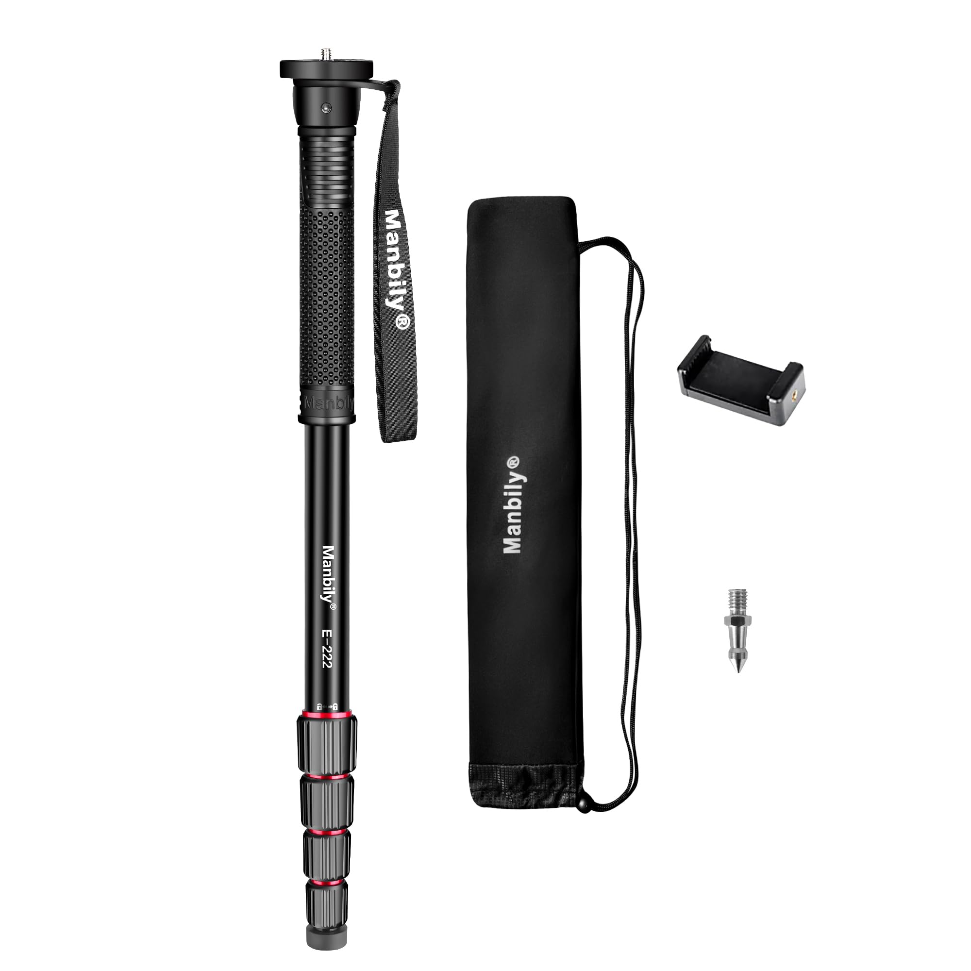 Manbily 65 Inch Camera Monopod, 5 Sections Aluminum Travel Monopod For Canon Nikon Sony Dslr Cameras Video Camcorder, Compact Portable Monopod Lightweight Walking Trekking Stick(E 222)