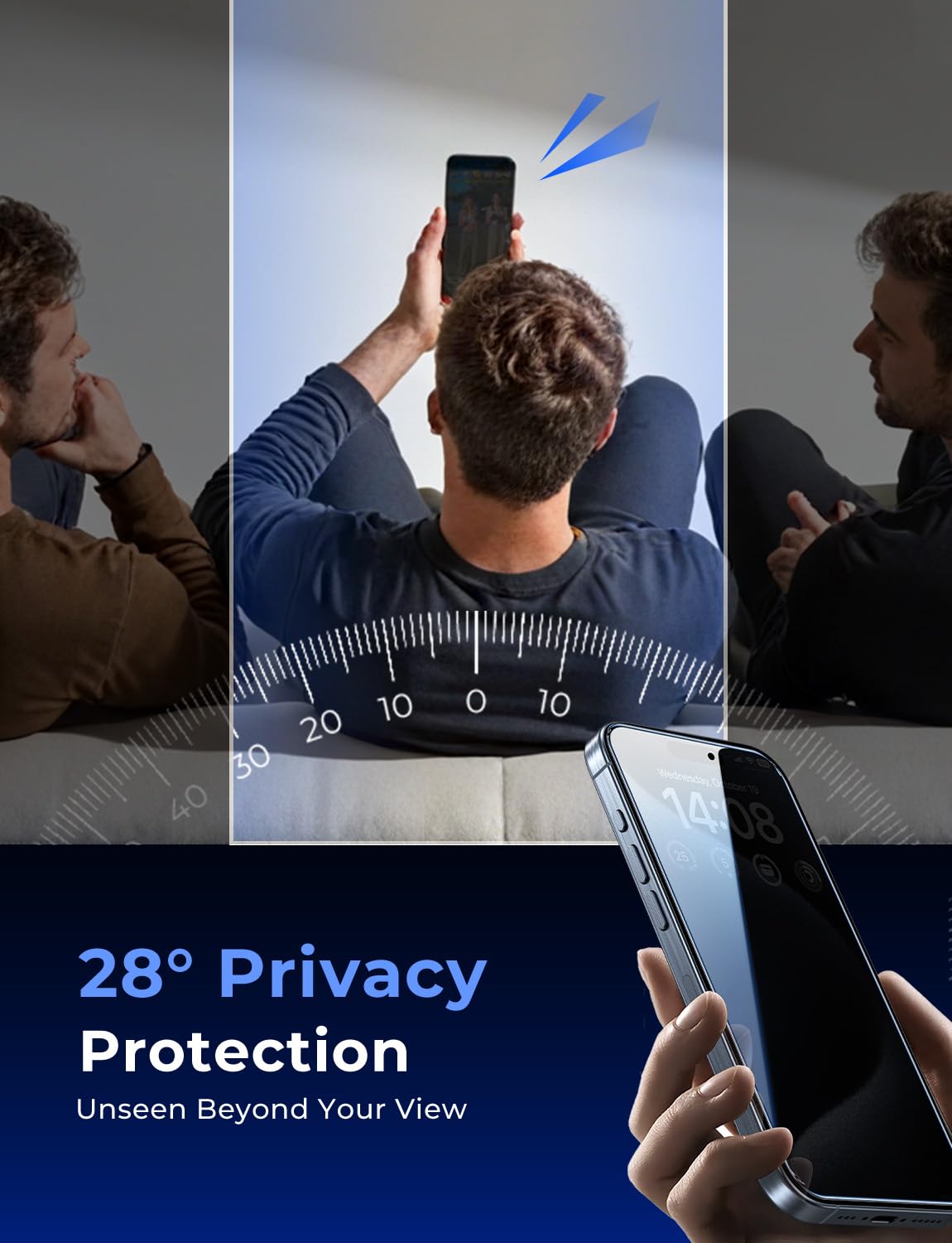 Magic John 2 Pack For Iphone 15 Pro (6.1 Inch) Privacy Glass Screen Protector, Anti-Spy Tempered Glass Film, Auto Dust-Eliminati