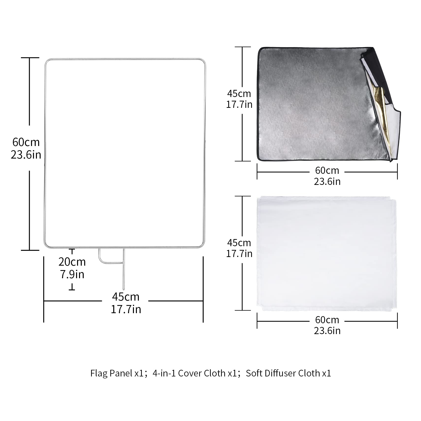 Selens 18'' X24In Light Reflector Flag With Frame, 5 In 1 Cover Cloth And Diffuser Gold & Silver, Black & White For Studio Photo