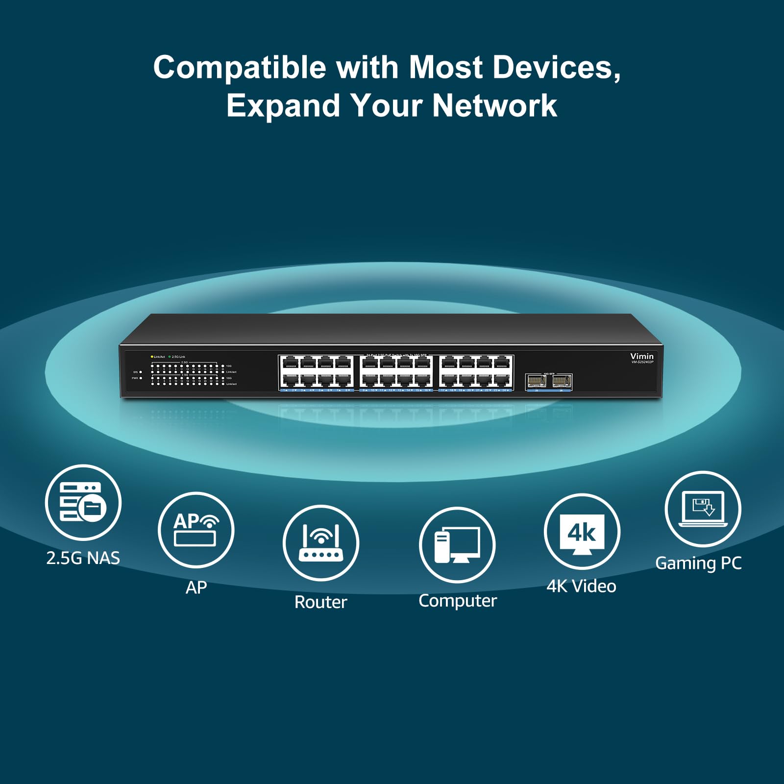 24 Port 2.5G Poe Switch With 2X10G Sfp, 24   2.5G Base T Poe Ports+10G Sfp, 26 Port Poe Switch Unmanaged 160Gbps Ethernet Switch