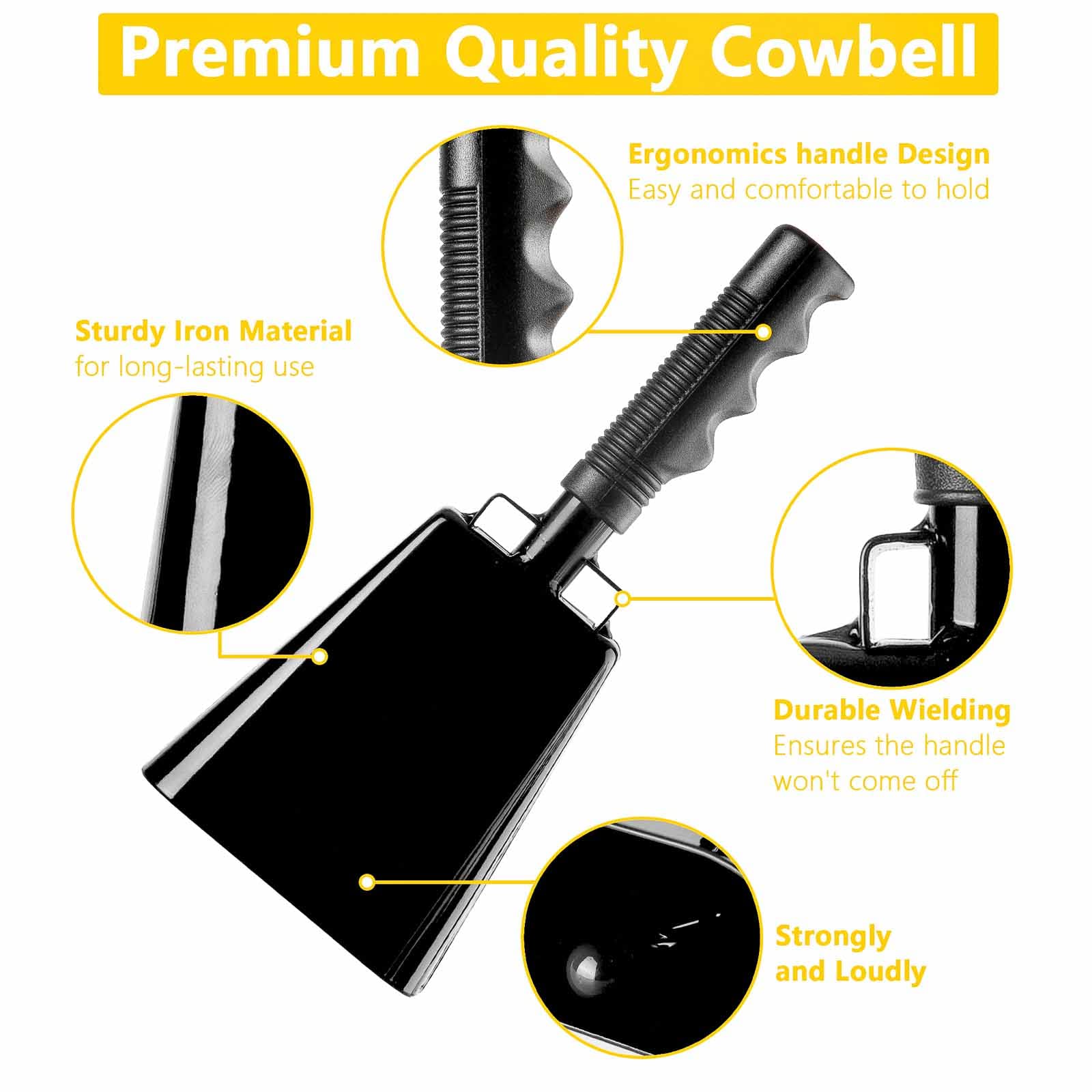 Steel Cow Bell With Handle Cowbells,Cheering Bell And Loud Noise Makers Hand Bells For Sporting Events,Football Games,School Bel