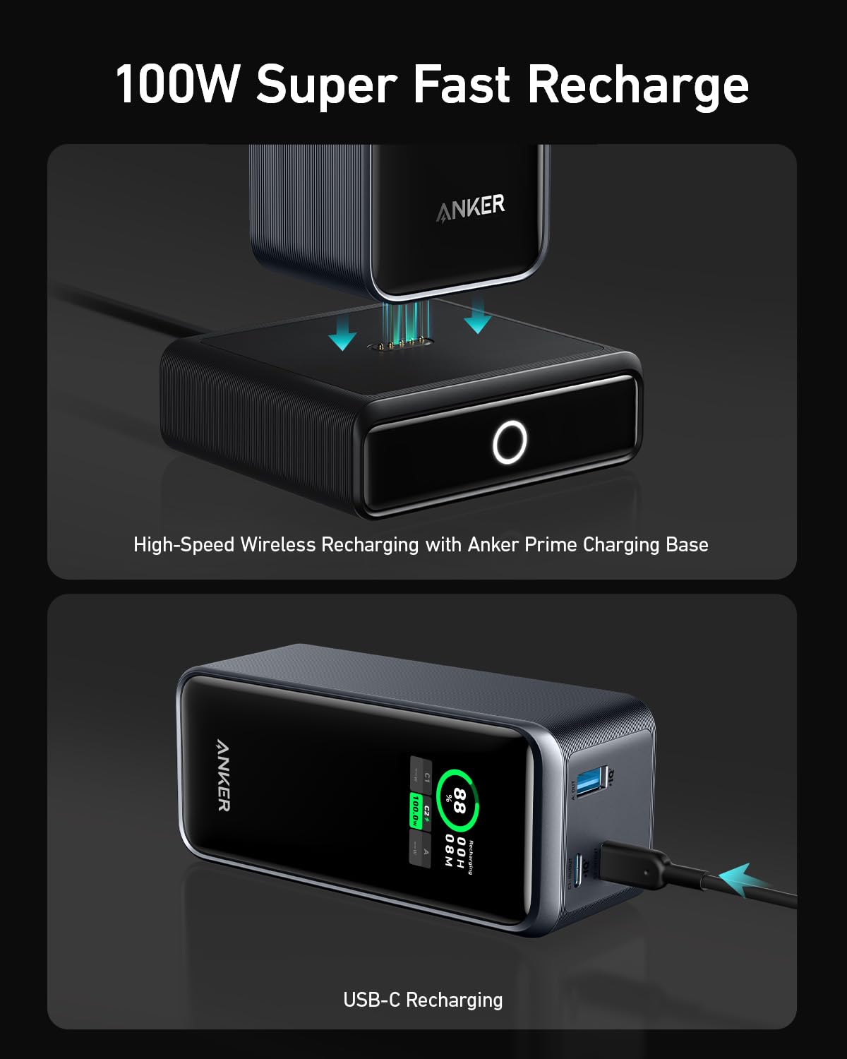 Anker Prime Power Bank 200W, 20,000Mah Portable Charger 3 Port With 100W Charging Base, Smart Digital Display, Compatible With I
