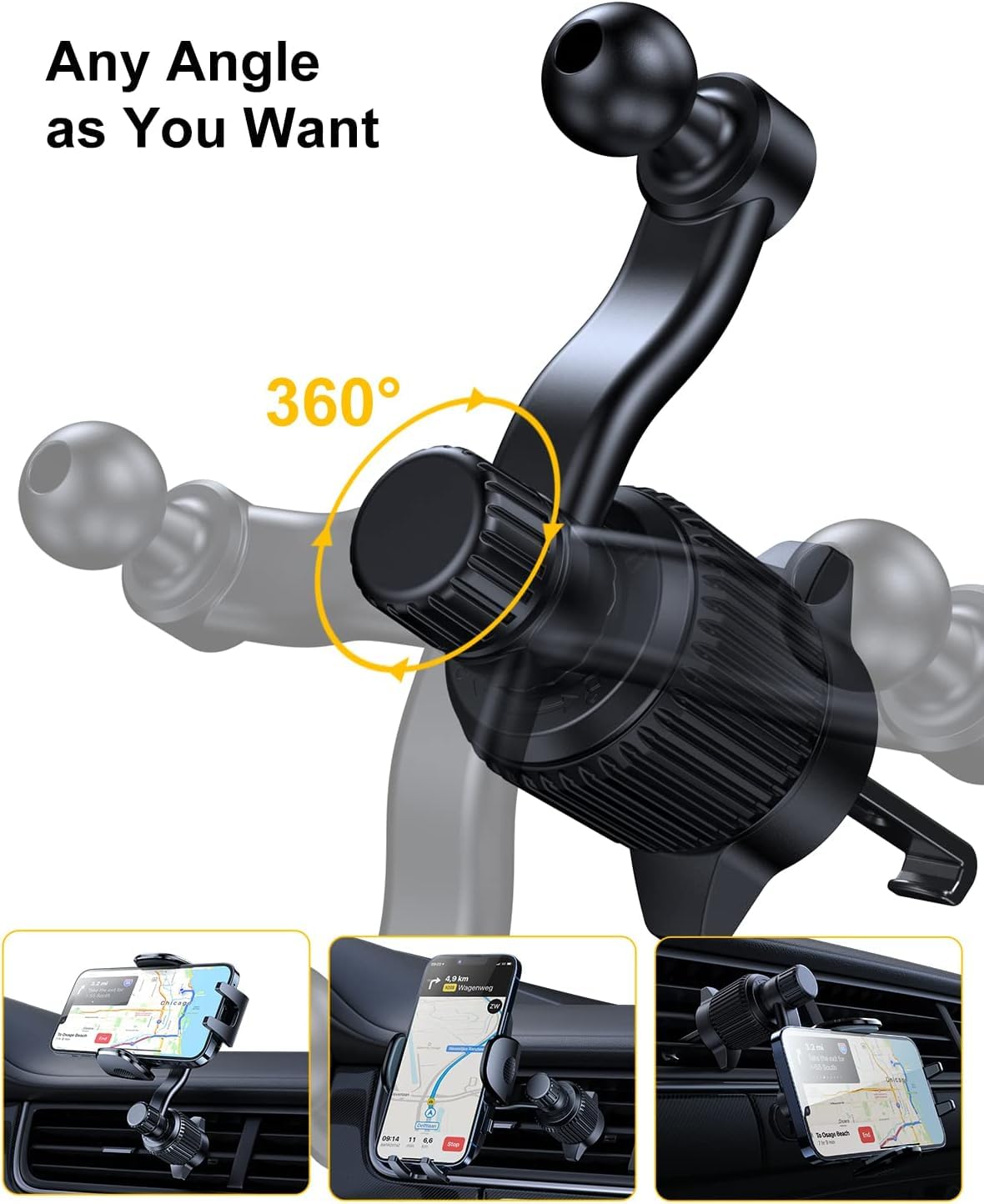 Rorhxia Gold Car Vent Phone Mount, [Never Blocking Vent, Enjoy The Comfort Of The A/C] Hands-Free Universal Extension Clip Air P