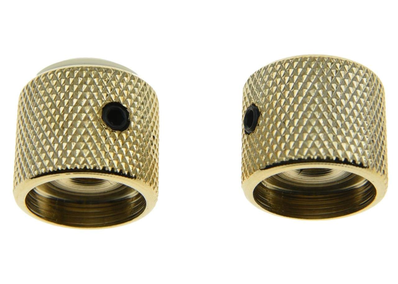 Dopro 2Pcs Gold With White Pearl Cap Guitar Dome Knobs For Tele Telecaster Set Screw Guitar Bass Knob