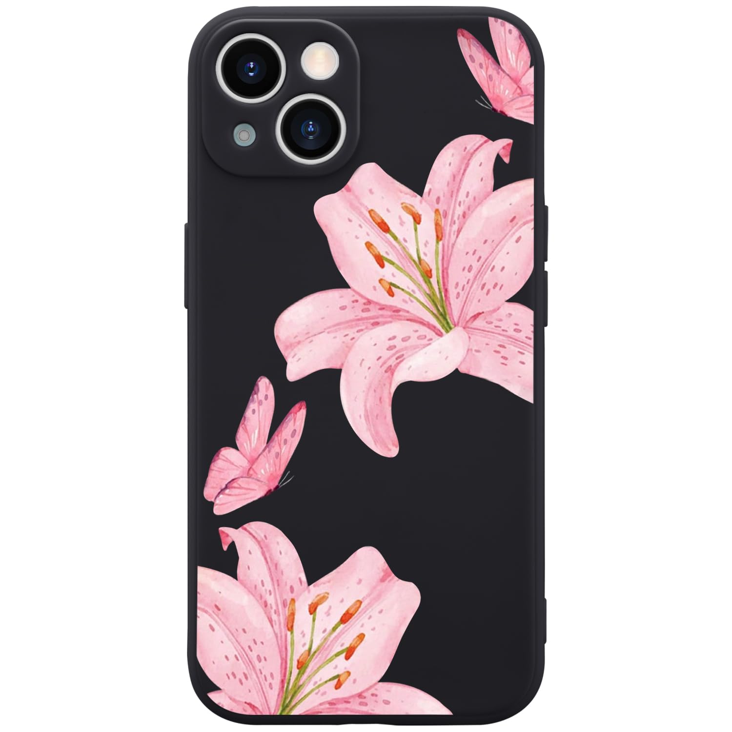 Wihytec Lily Flower Butterfly Phone Case Cover for iPhone 16 PRO MAX Lily Flowers Case Cover Liquid Silicone Soft Gel Rubber Mat