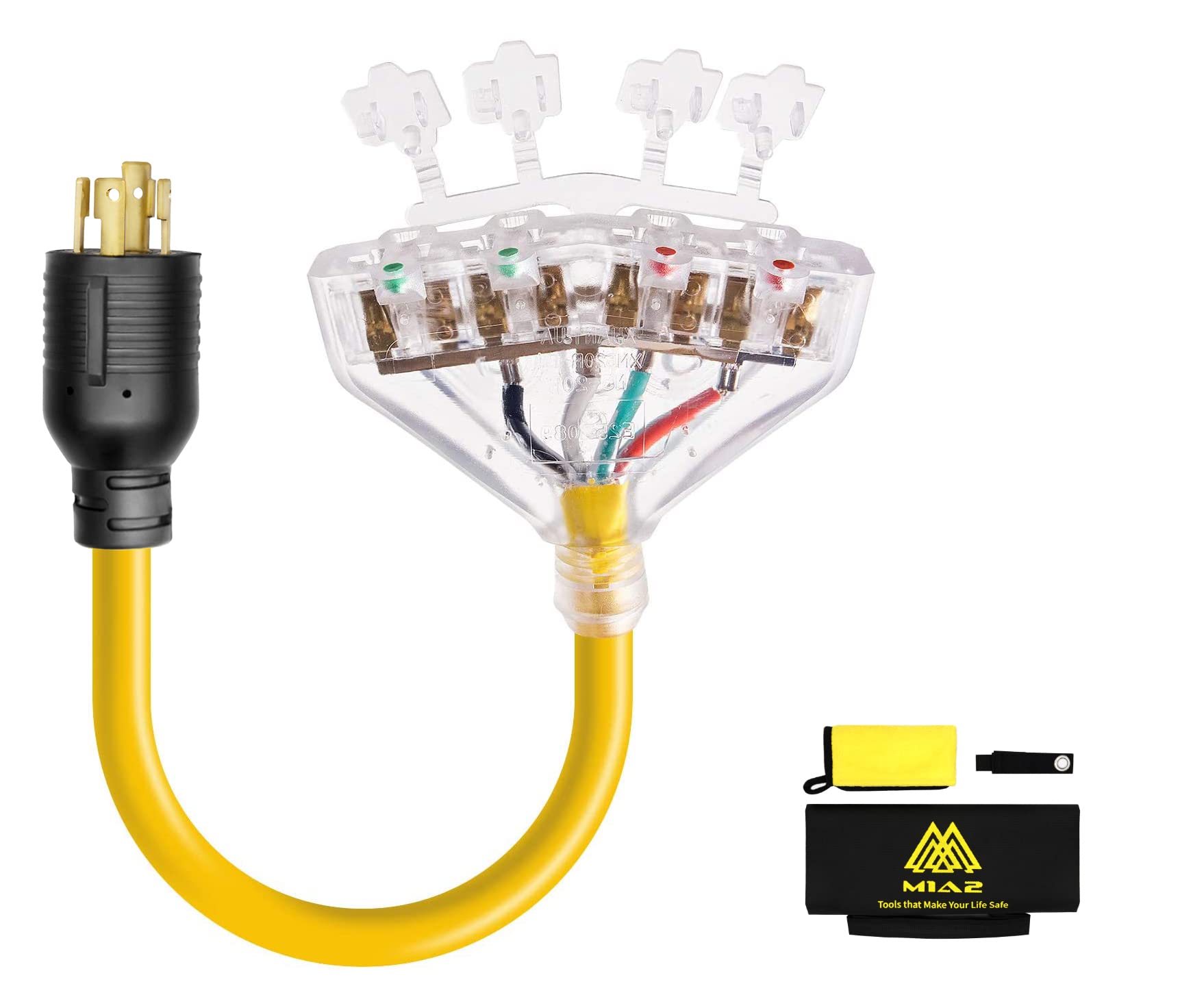 30 Amp To 20 Amp Adapter 110 Rv Distribution Locking Cord Nema 14 30P Male To 4X 5 20R 1.5 Ft Household Outlet Female With Dust