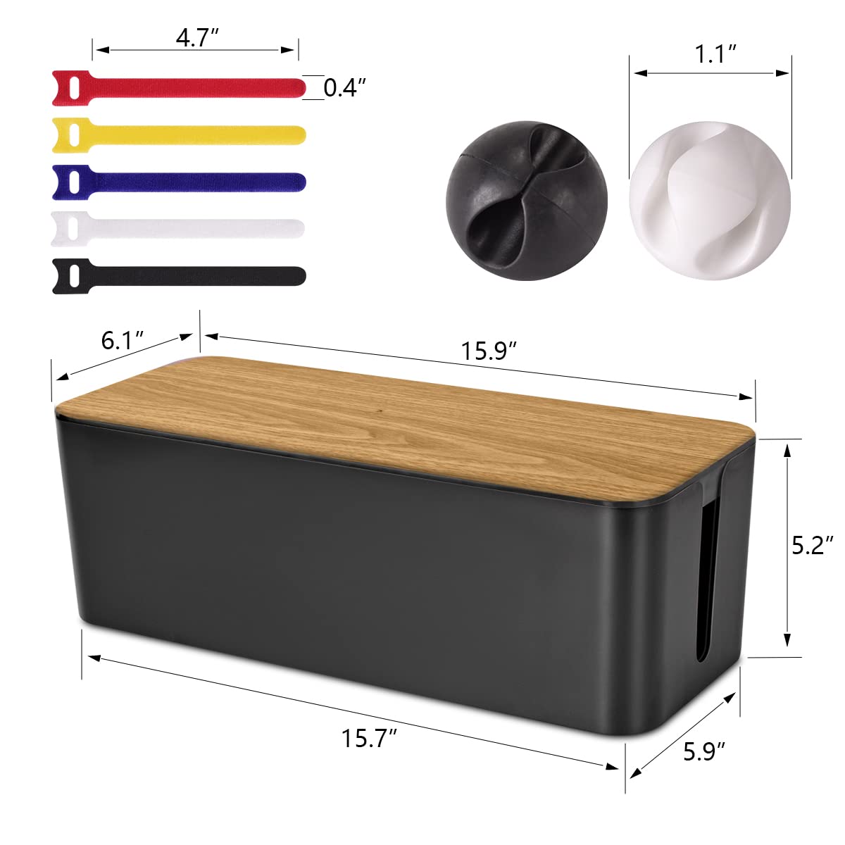 Cable Management Box Large   Wooden Grain Cable Organizer Box To Hide Wires&Power Strips,Tv&Desk Computer Wires,With Cable Clips