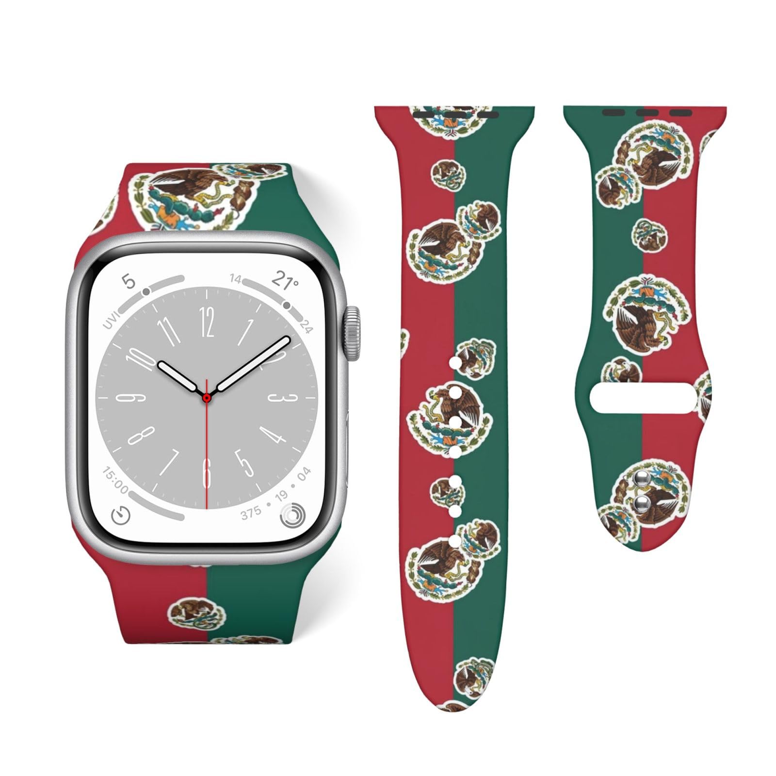 Waterproof Bands Compatible with Apple Watch Flag Of Mexico Mexican National, Silicone Bands for Women and Men