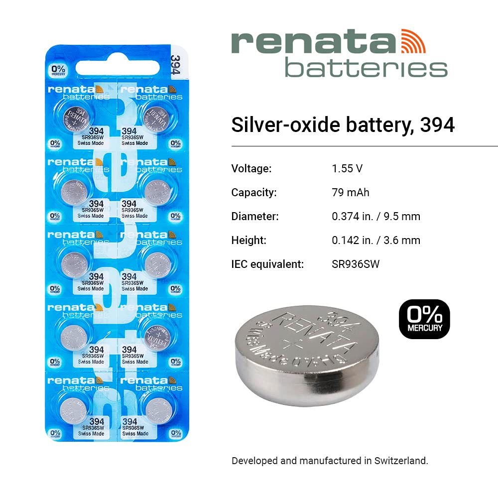 Renata Batteries 394 / Sr936Sw Silver Oxide 0% Mercury Battery (5 Pack)