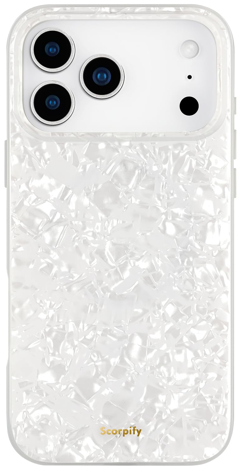 SCORPIFY for iPhone 17 Pro Max Case [Compatible with MagSafe] with White Pearl Design, Cute Clear Magnetic Phone Cover for Women