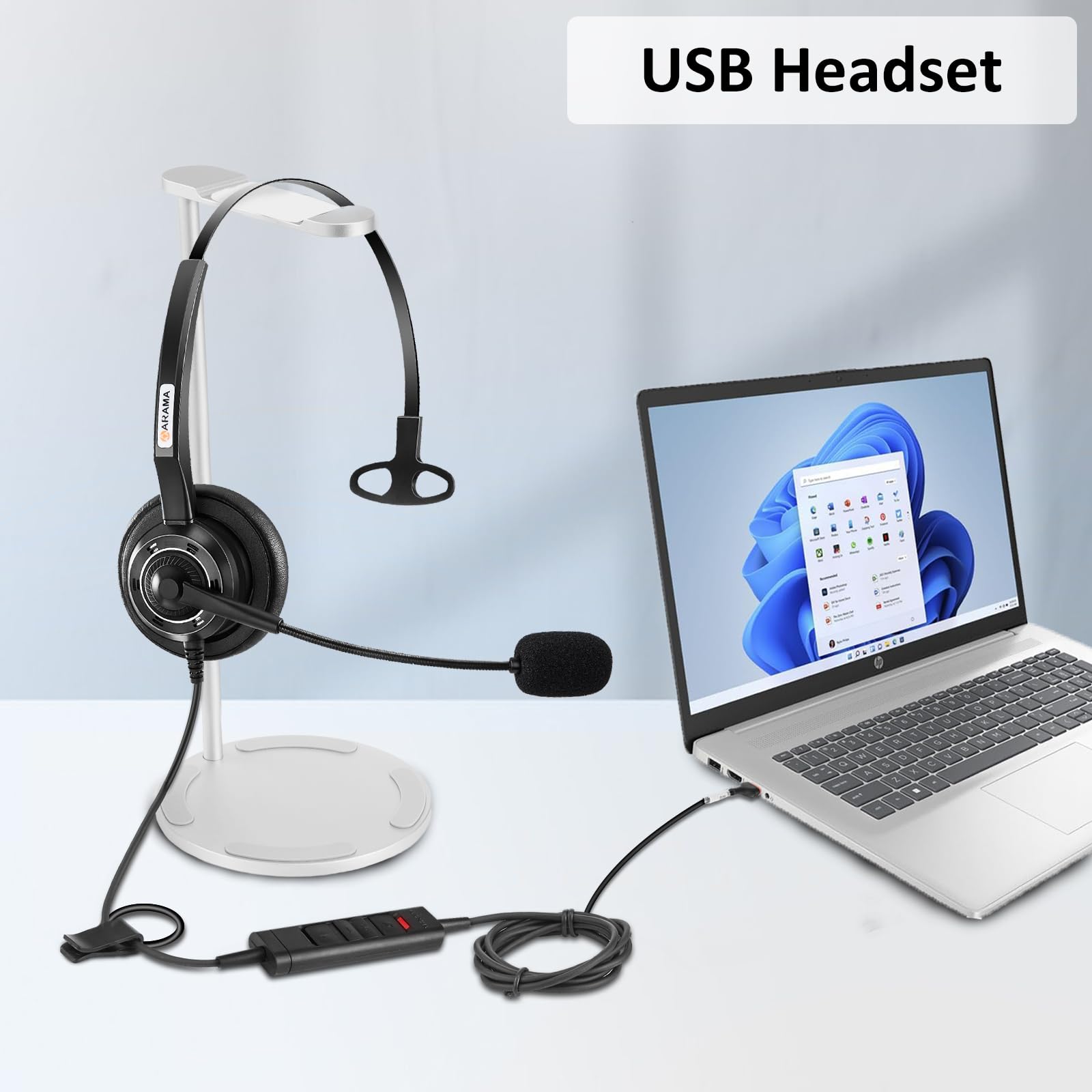 Arama Usb Headset With Microphone Noise Cancelling, Comfort Fit Computer Headset With Microphone For Pc Laptop Mac Skype Zoom Uc Webinar Business Call Center Home Office