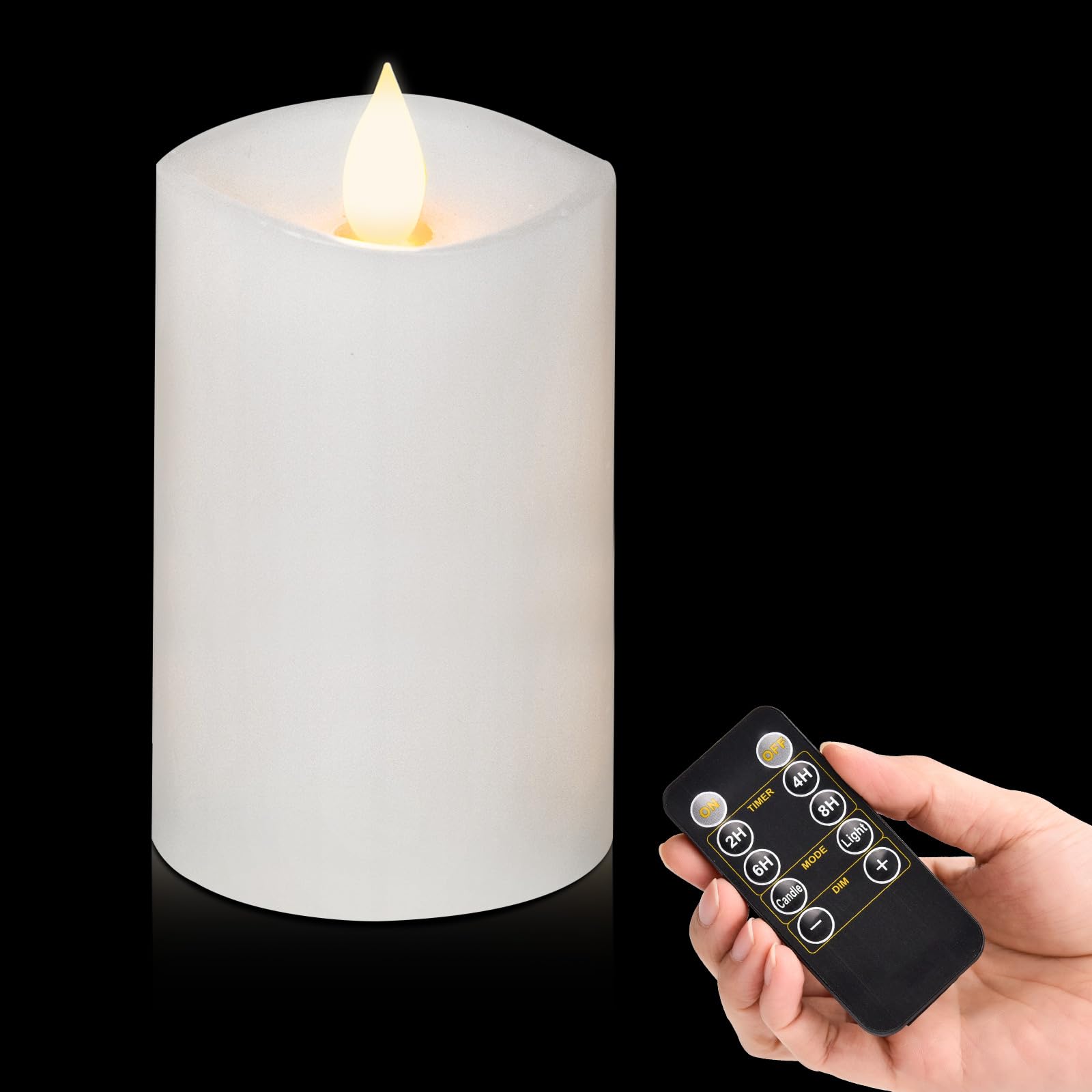 milysoek 1PCS, 3 x 5 inches Flameless Candle with Remote Control, Real Wax Pillar LED Candles, Battery Candles,with Timer, 3D Fl