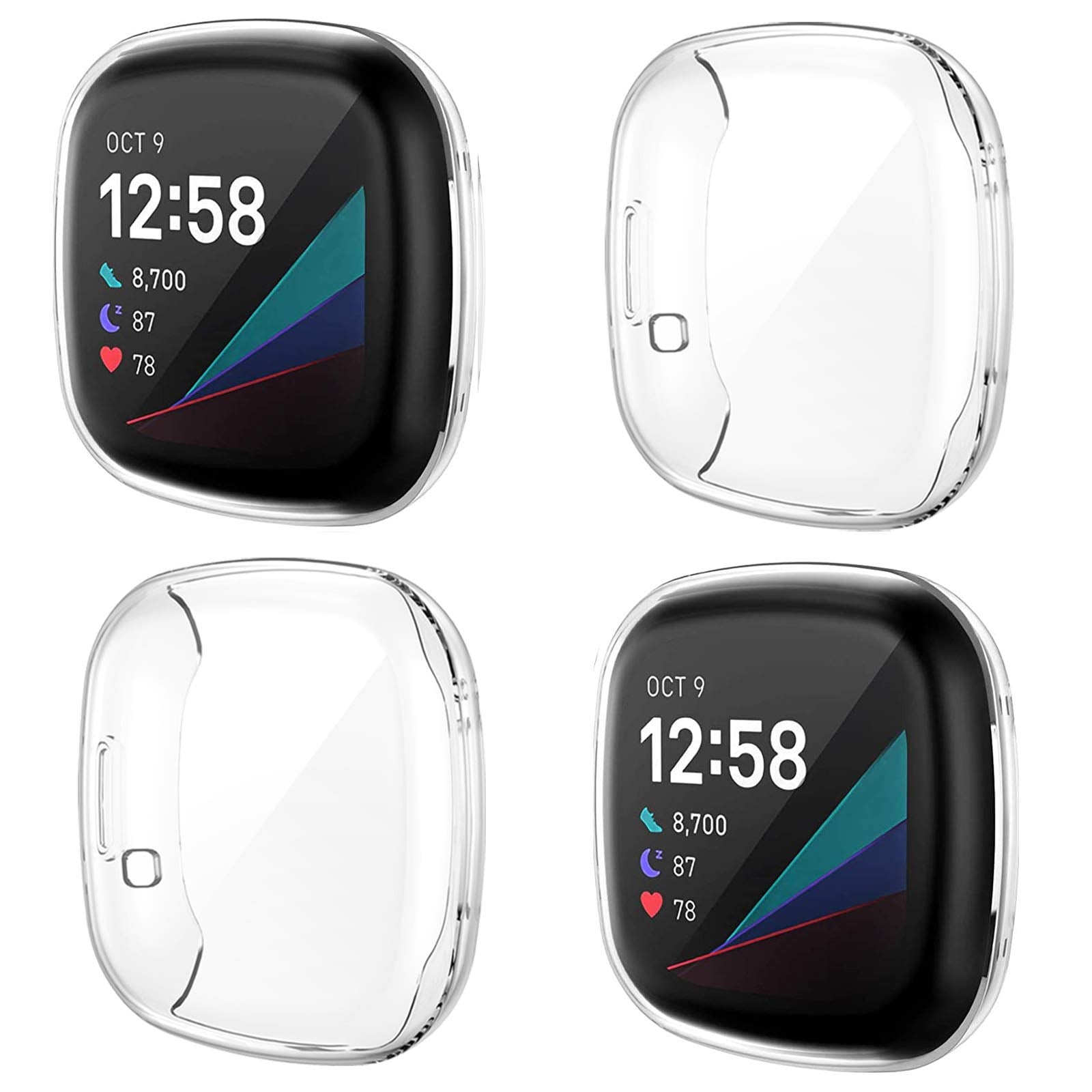Nanw 4 Pack Screen Protector Case Compatible With Fitbit Sense/Versa 3, Soft Tpu Plated Bumper Full Cover Protective Cases For Sense Smartwatch [Scratch Proof]