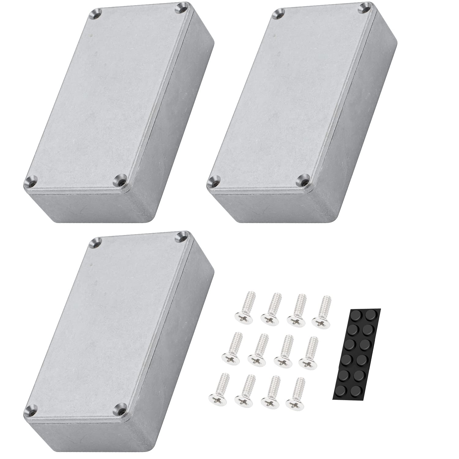 Daiertek 3Pcs 125B / 1590N1 Aluminum Guitar Effect Pedal Enclosure Metal Stomp Box Enclosure Unfinished 122X66X39.5Mm With Rubber Feet