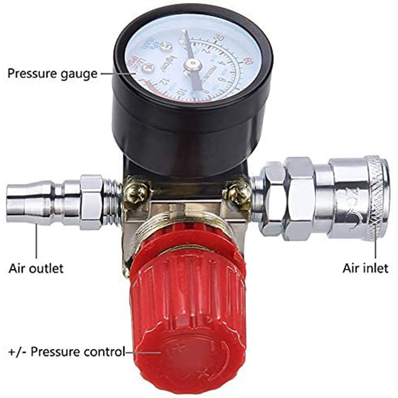 Preciva Air Compressor Pressure Regulator With Dial Gauge, 0 175 Psi Air Gauge For Air Compressor And Air Tools (Four Way Valve)