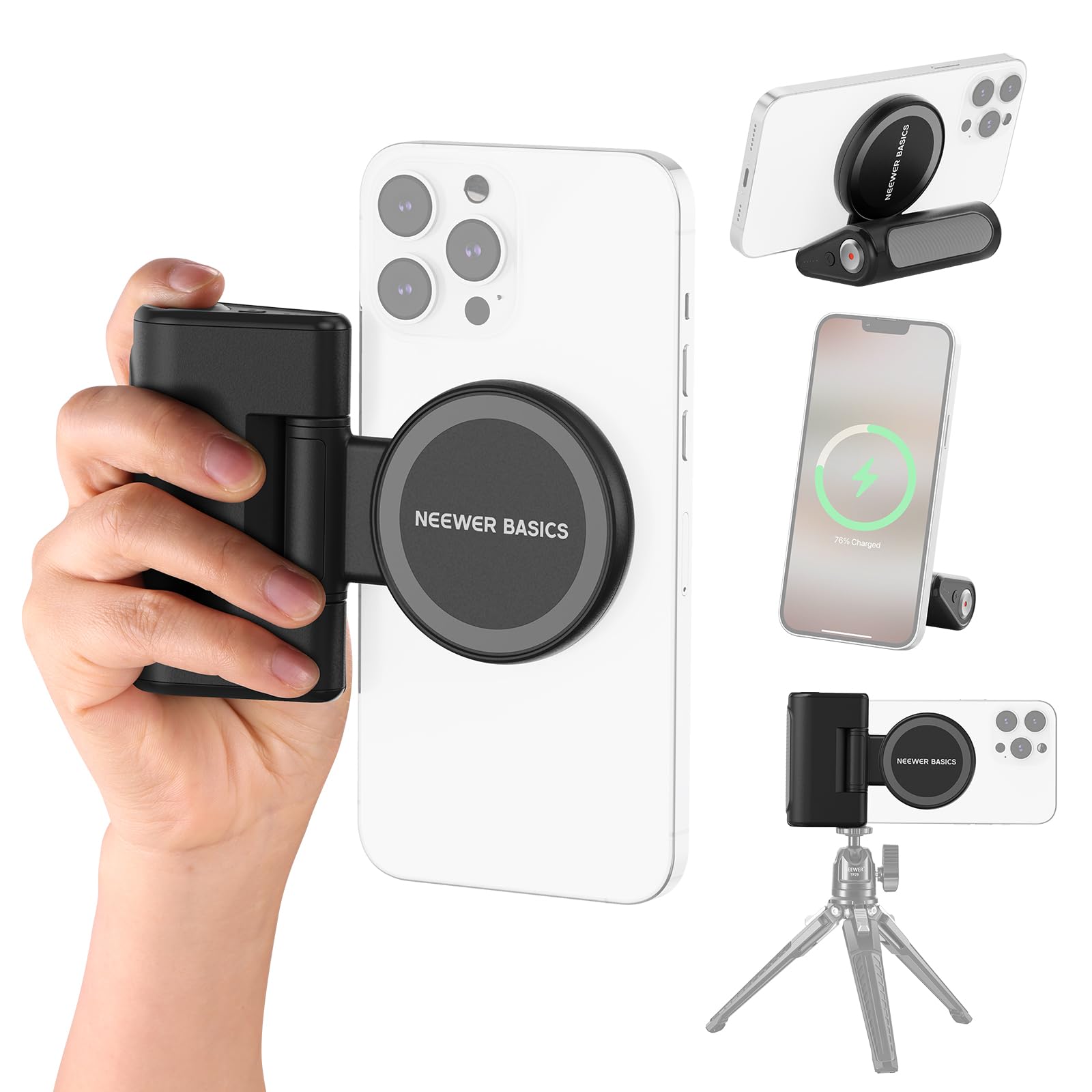NEEWER Basics Magnetic Phone Camera Grip Handle with Shutter Remote Compatible with MagSafe iPhone ONLY, 18W Magnetic Charging,