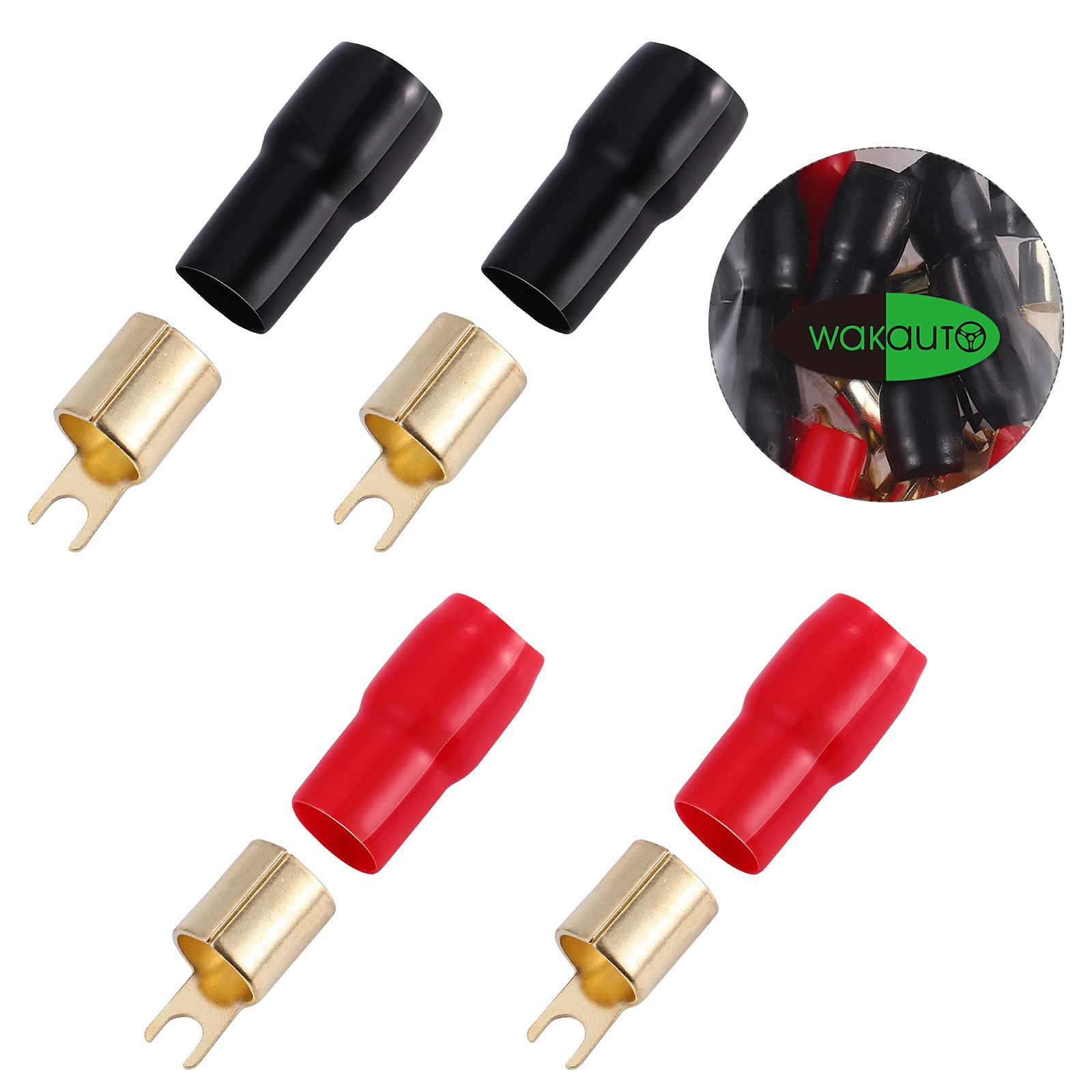 2 Pairs Copper Gold Plated 0 Gauge Spade Terminal Crimp Connectors Adapters Crimp Barrier Spades For Speaker Wire Cable Terminal Plug   0Ga (Red And Black)