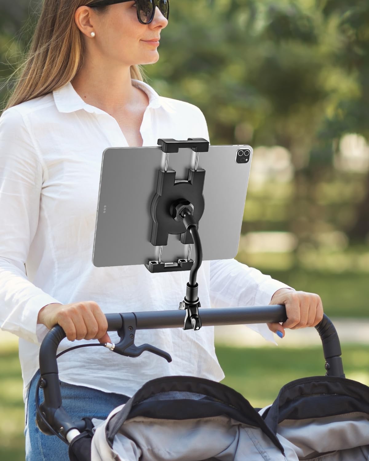 Gooseneck Ipad Holder For Stroller, Adjustable Phone Tablet Holder Mount Pole Clamp For Baby Stroller, Shopping Cart, Indoor Cyc