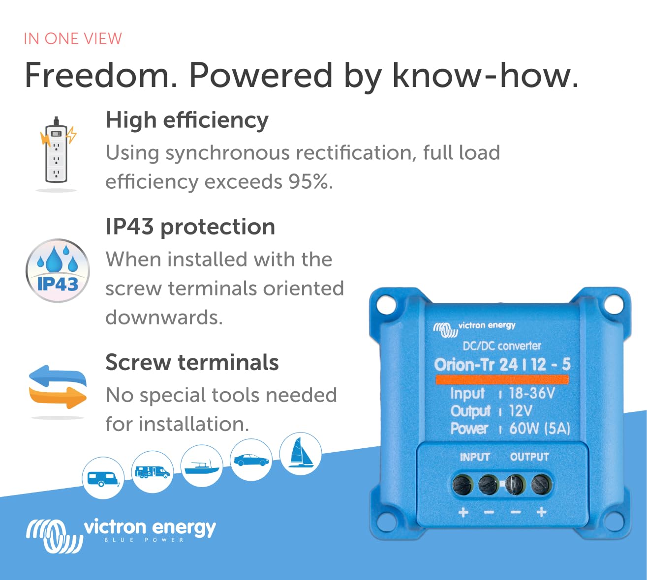 Victron Energy Orion Tr Dc To Dc Converter   24/12 Volt 5 Amp 60 Watt   Ip43 Protected   For Dual Battery Systems   Non Isolated