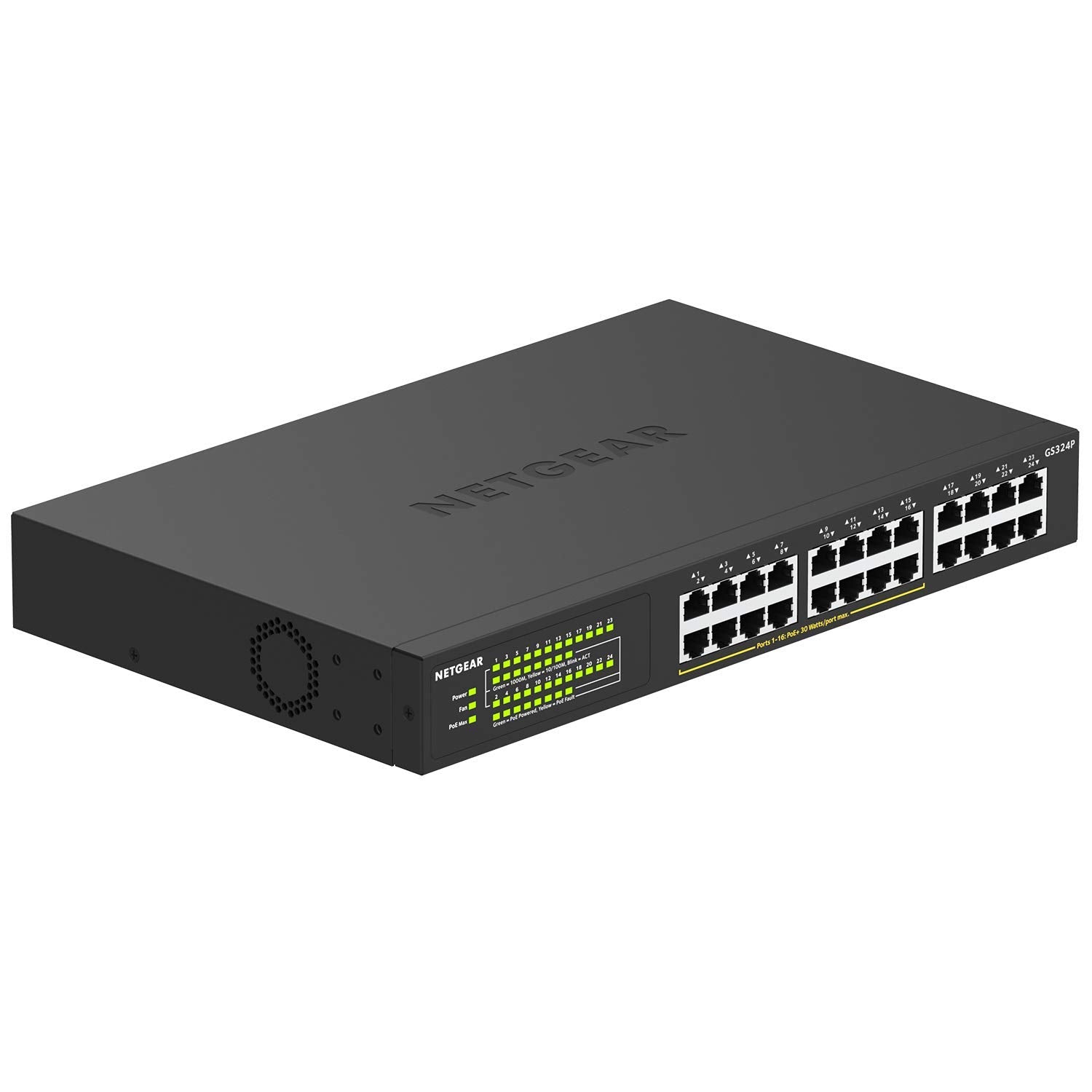 NETGEAR 24-Port PoE+ Gigabit Ethernet Unmanaged Essentials Switch (GS324P) - with 16 x PoE+ @ 190W  Desktop or Rackmount-New