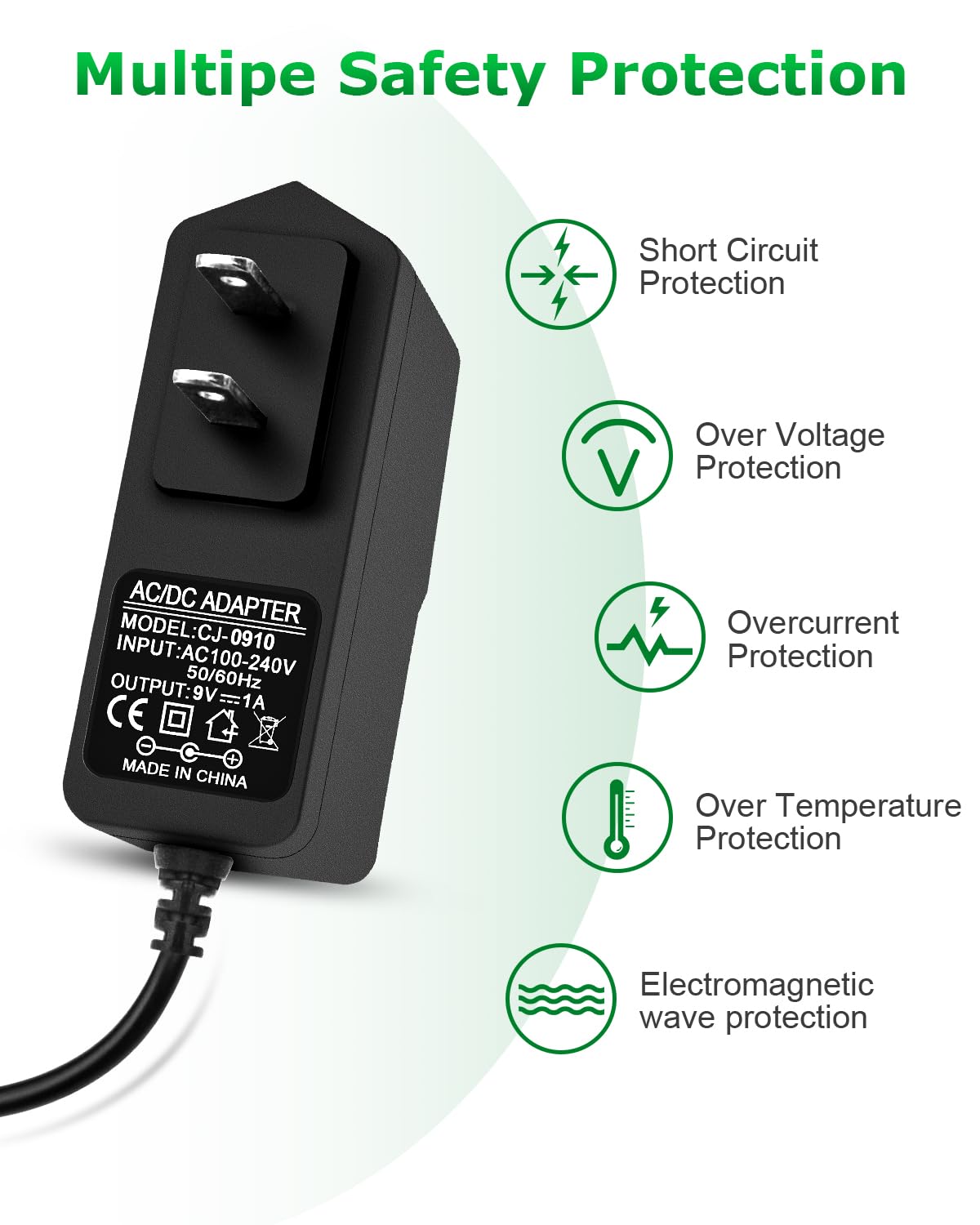 Arkare 9V 1A Dc Power Supply Adapter 9V Power Cord Ac 100V 240V To Dc 9 Volt 1Amp 1000Ma 800Ma 500Ma 0.8A 0.5A Charger For Adsl