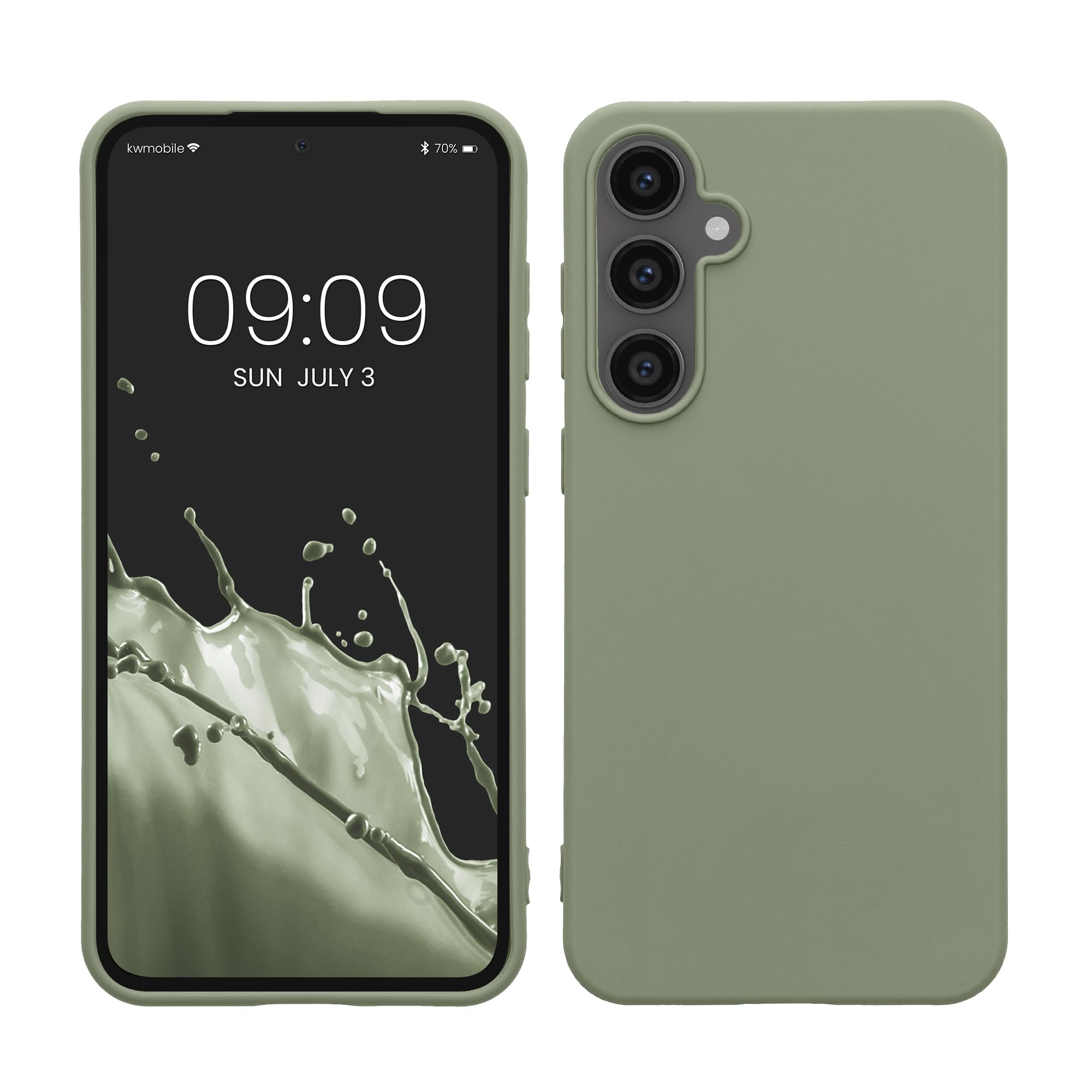 kwmobile Case Compatible with Samsung Galaxy S23 FE Case - Soft Slim Protective TPU Silicone Cover - Gray Green