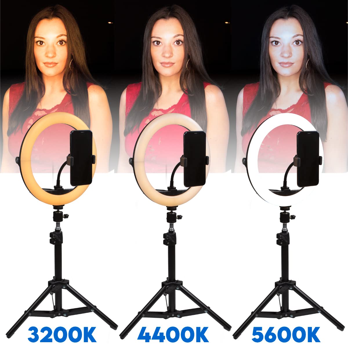 Dracast Halo Plus Series Led100 | 10'' Compact Foldable Dimmable Led Video Ring Light Kit With Phone Holder And Light Stand | Bi