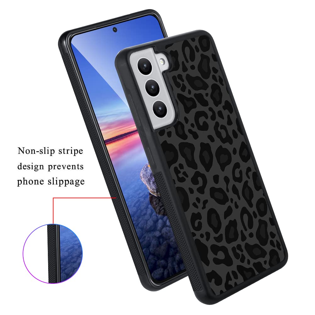 Kanghar Case Compatible With Galaxy S22,Black Leopard Design,Tire Texture Non-Slip +Shockproof Rugged Tpu Protective Case For Sa