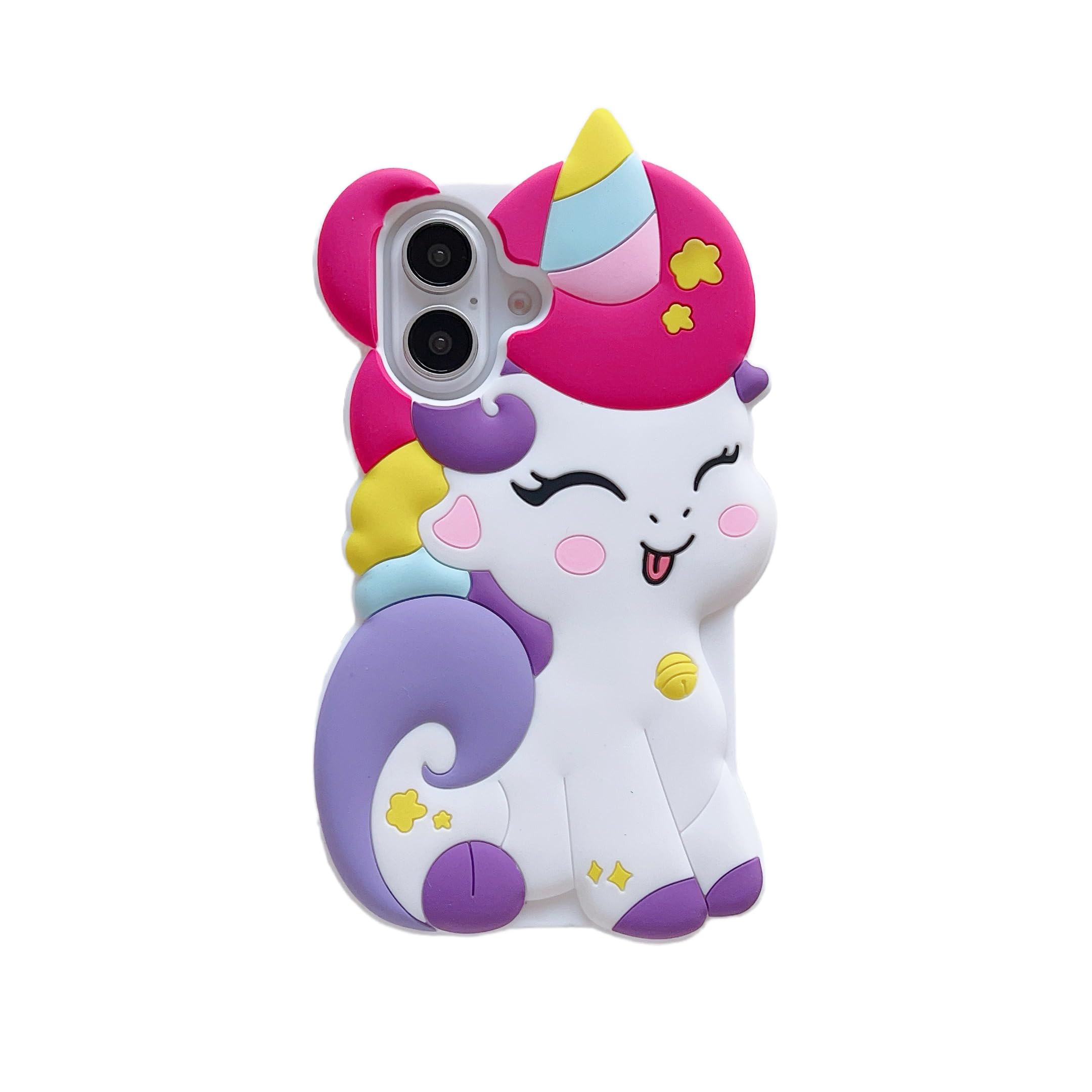 Wifantien 3D Cute Unicorn Case For Iphone 16 6.1'',Cartoon Kawaii Fashion Character Unicorn Horse Shape Kids Girls Women Soft Si