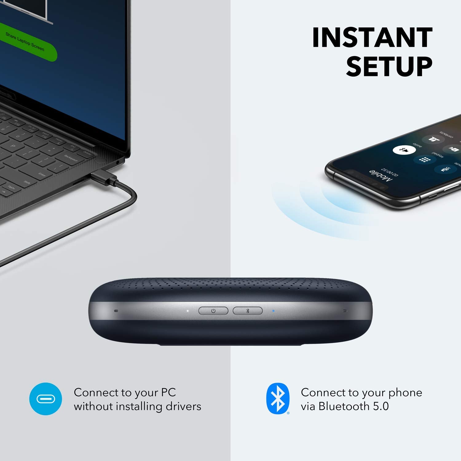 Anker Powerconf Bluetooth Speakerphone, Enhanced Voice Pickup, 6 Mics, Bluetooth 5, 24H Call Time, Zoom Certified, Usb C, Compat