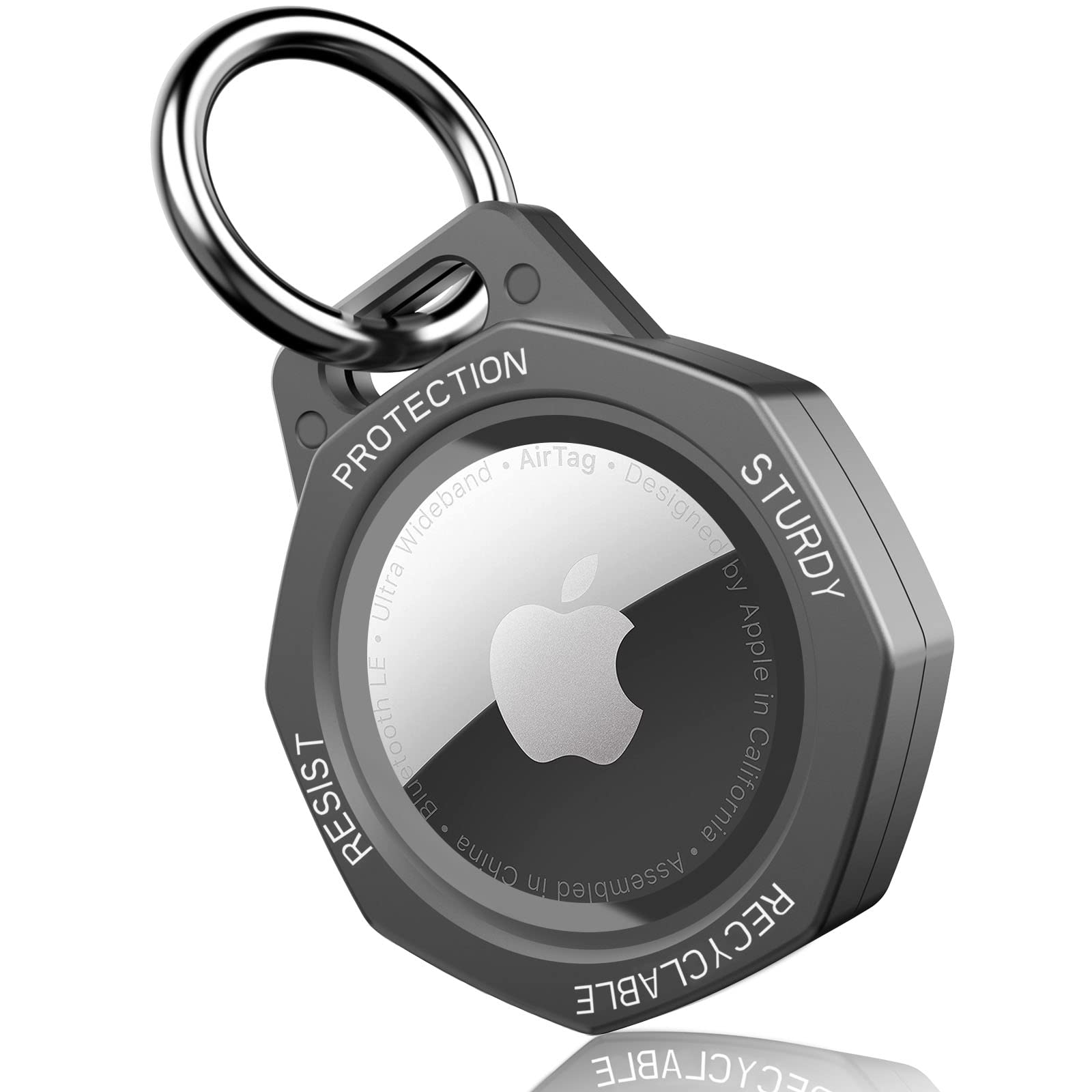 Tieuwant Airtag Holder Case  Aluminum Alloy Keychain For Apple Airtag Tracker (Gunmetal Grey)