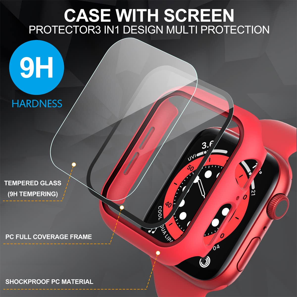 Diruite Suoman 2 Pack For Apple Watch Series 8/7/6/5/4/Series Se/Se 2 40Mm All Around Screen Protector Case, Tempered Glass Scre