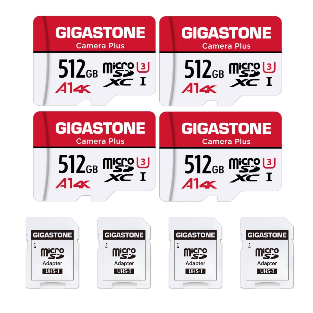 Gigastone 512Gb Micro Sd Card 4 Pack, Camera Plus, Gopro, Action Camera, Wyze Cam, A1 Run App For Smartphone, 100Mb/S, 4K Video