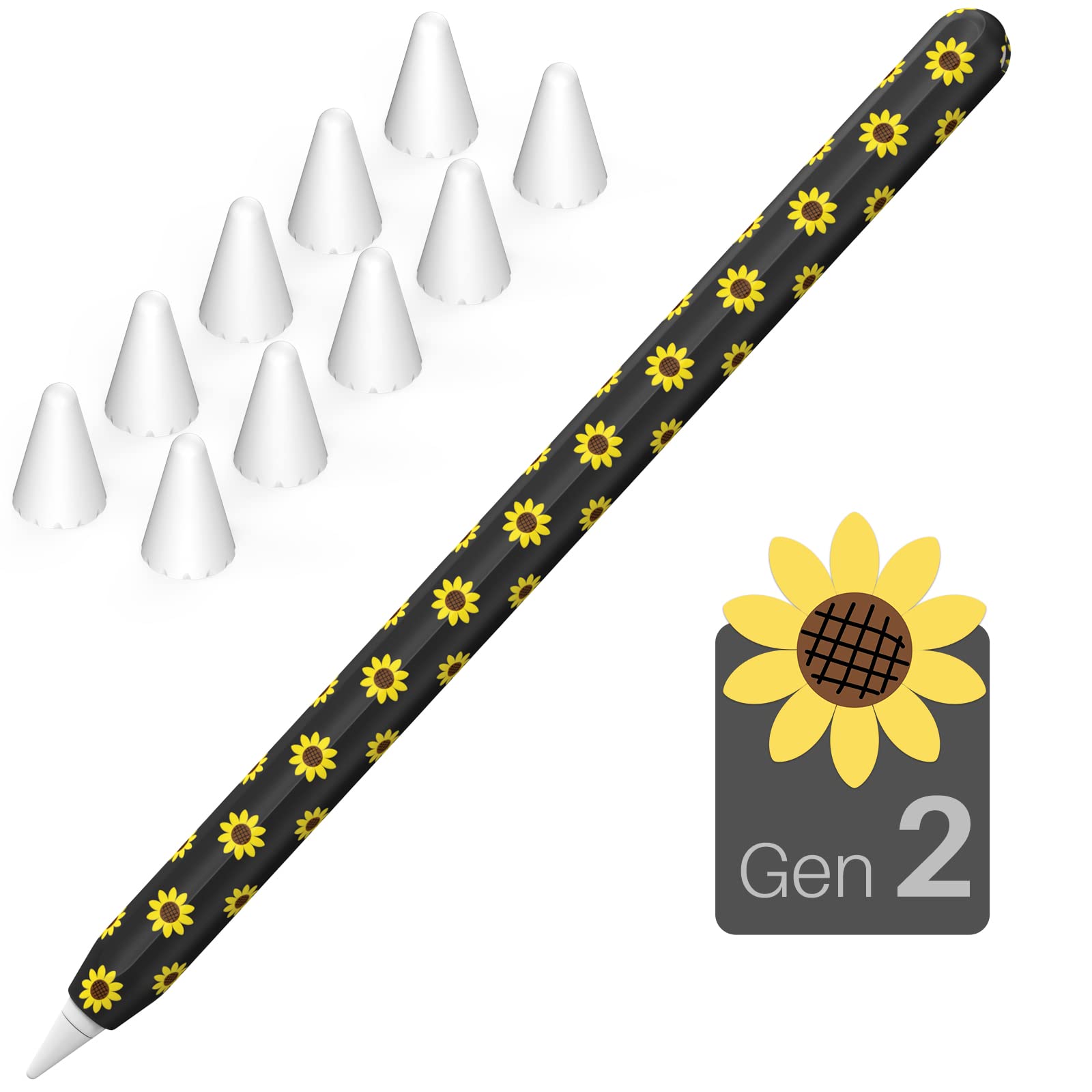 Niutrendz Sunflower Case For Apple Pencil 2Nd Generation Case Cover Silicone Protective Sleeve Accessories With 10Pcs Apple Penc