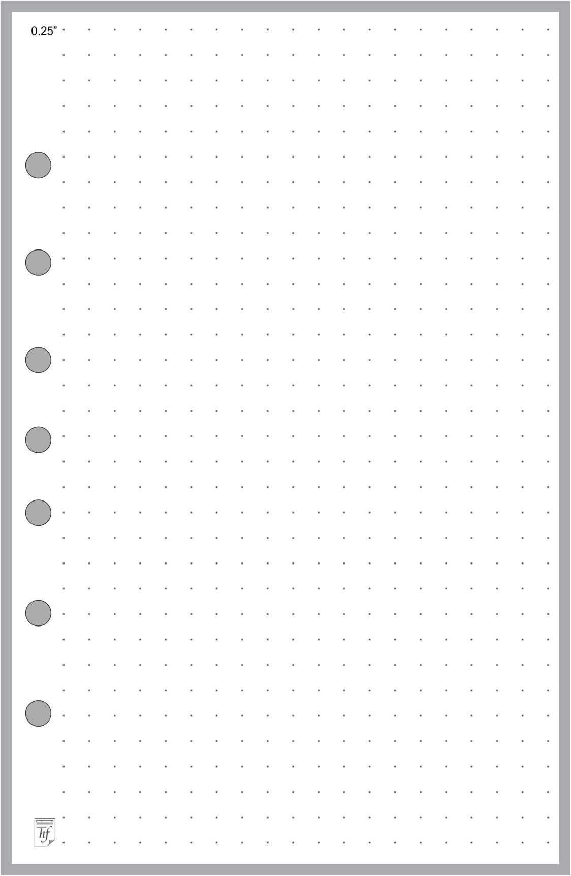 Classic Size Dot Grid Paper Refill, 5Mm Spacing, Sized And Punched With 7 Holes For 7 Ring Notebooks Such As Franklin, Etc (55 X