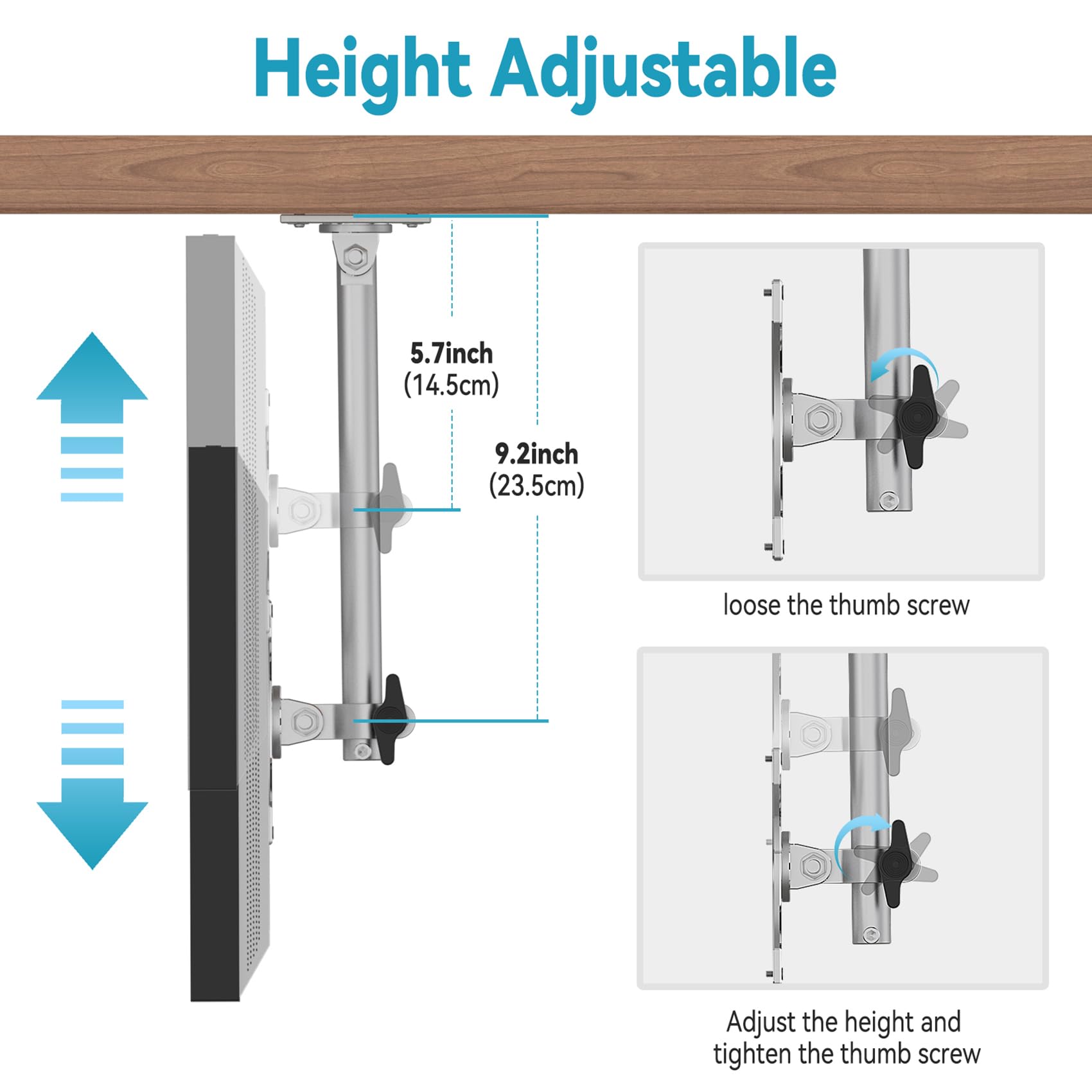 Letlar Echo Show 15 Kitchen Under Cabinet Mount, Adjustable Height Rotatable Swivel Tilt Mount For Echo 15, Forward & Stowed Sho