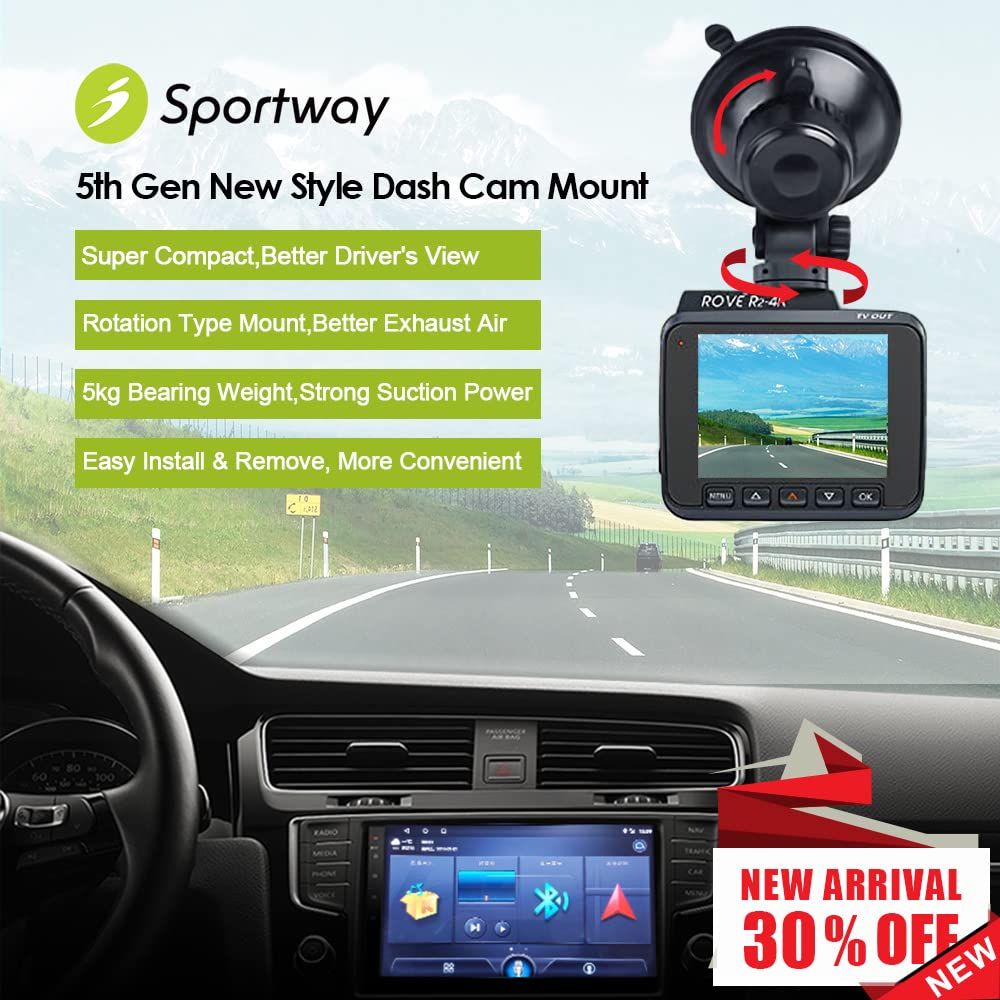 Sportway S503 Suction Cup Dash Cam Mount Holder (5Th Gen) With 3Pcs 360 Rotating Joints For Rove Nexar Z Edge Kingslim Iiwey Niu
